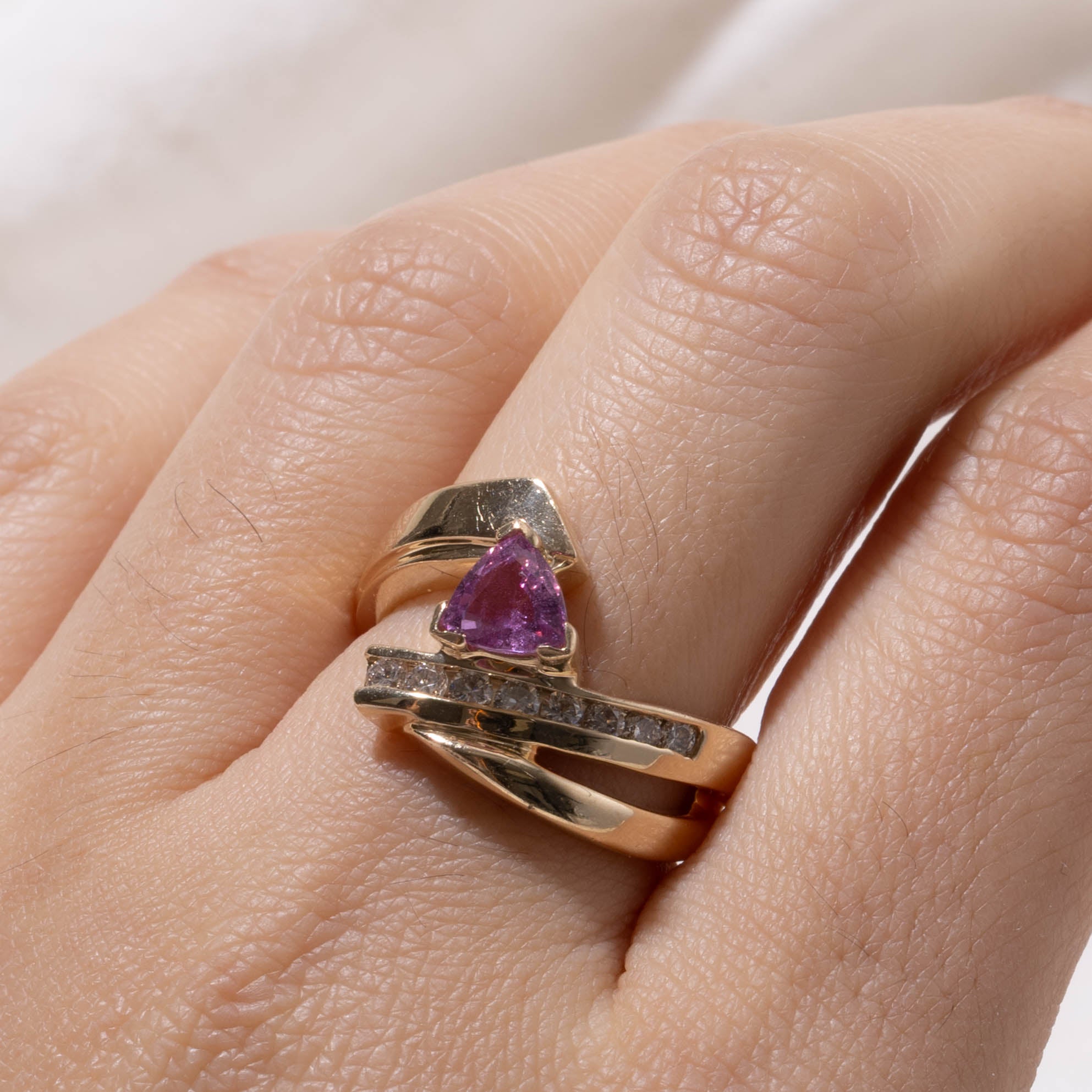 14k Pink Sapphire & Diamond Bypass Ring | 0.60ct, 0.20ctw | SZ 7