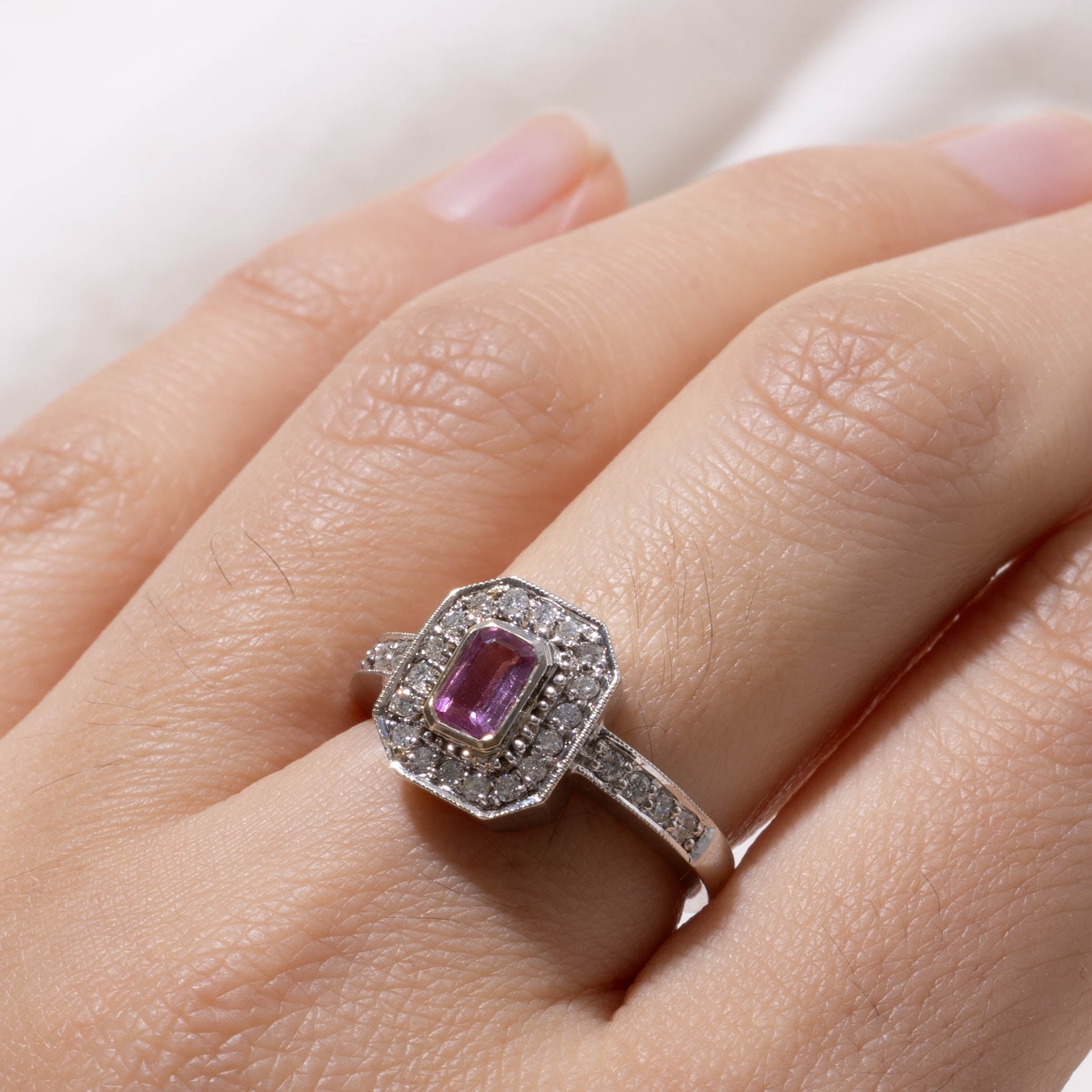 14k Pink Sapphire & Diamond Halo Ring | 0.40ct, 0.14ctw | SZ 6.5