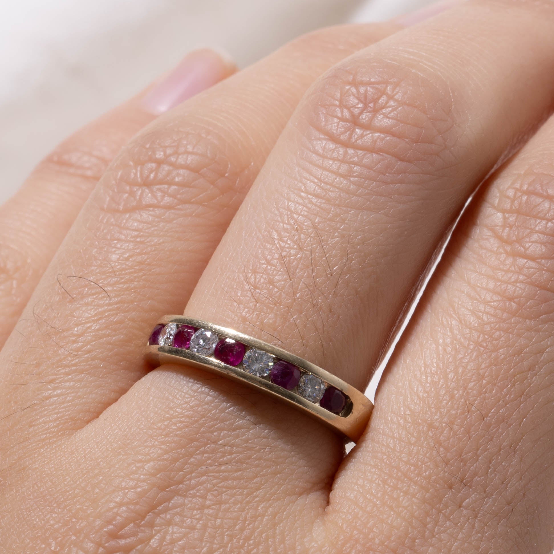 14k Channel Set Ruby & Diamond Band | 0.55ctw, 0.28ctw | SZ 7