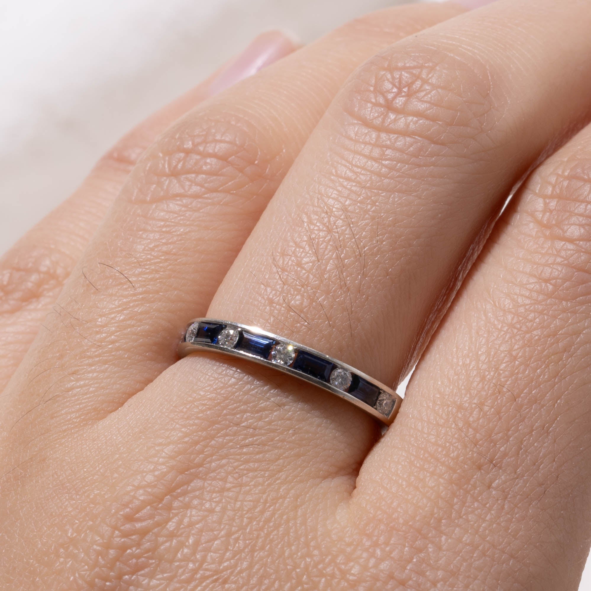 14k Channel Set Sapphire & Diamond Band | 0.40ctw, 0.15ctw | SZ 7