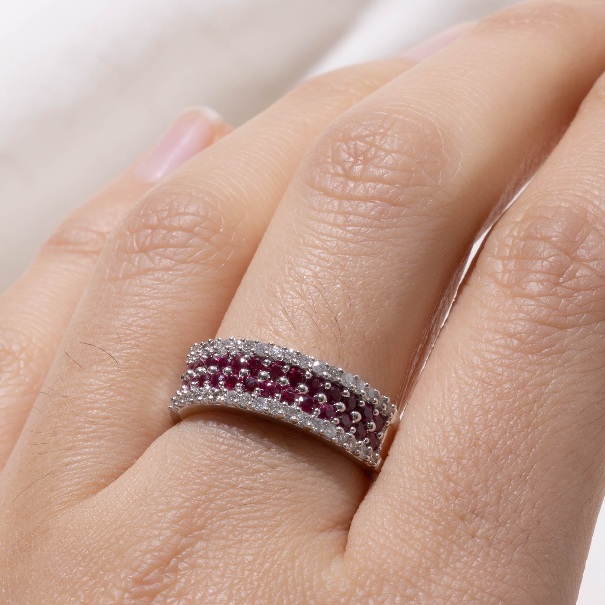 18k Ruby & Diamond Multi Row Band | 0.76ct, 0.32ctw | SZ 6.75