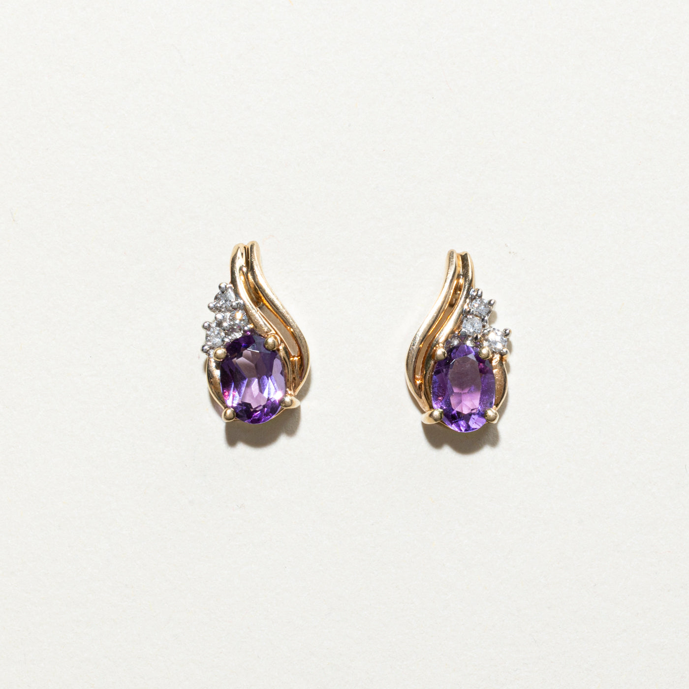 Amethyst & Diamond Cluster Stud Earrings | 1.40ctw, 0.06ctw