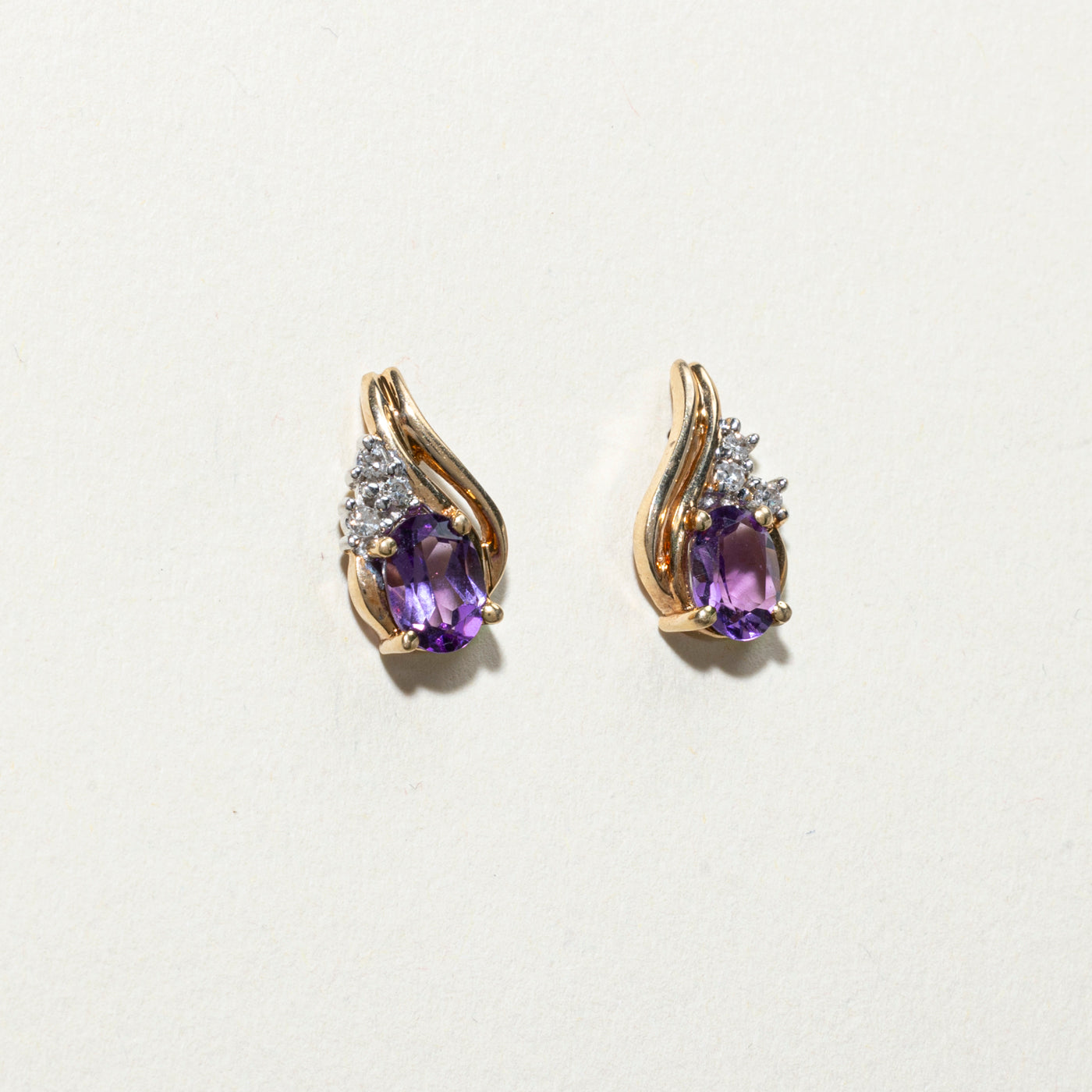 Amethyst & Diamond Cluster Stud Earrings | 1.40ctw, 0.06ctw