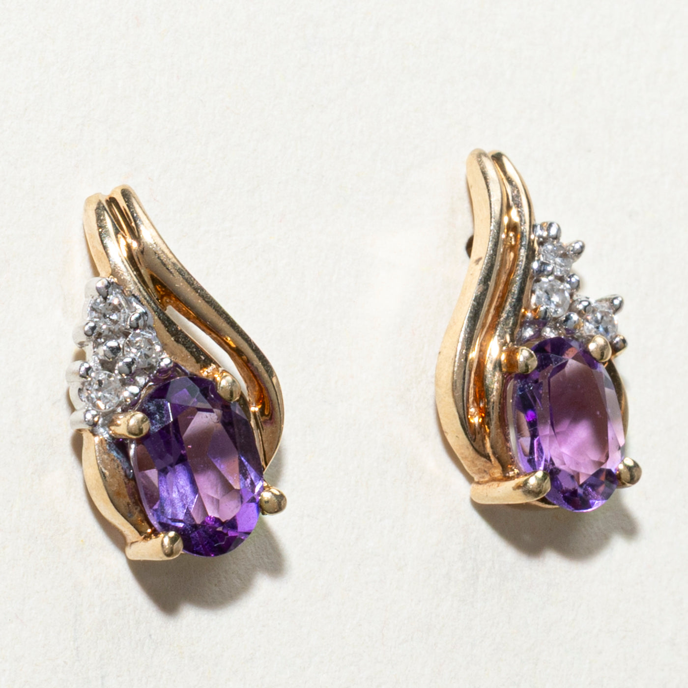 Amethyst & Diamond Cluster Stud Earrings | 1.40ctw, 0.06ctw