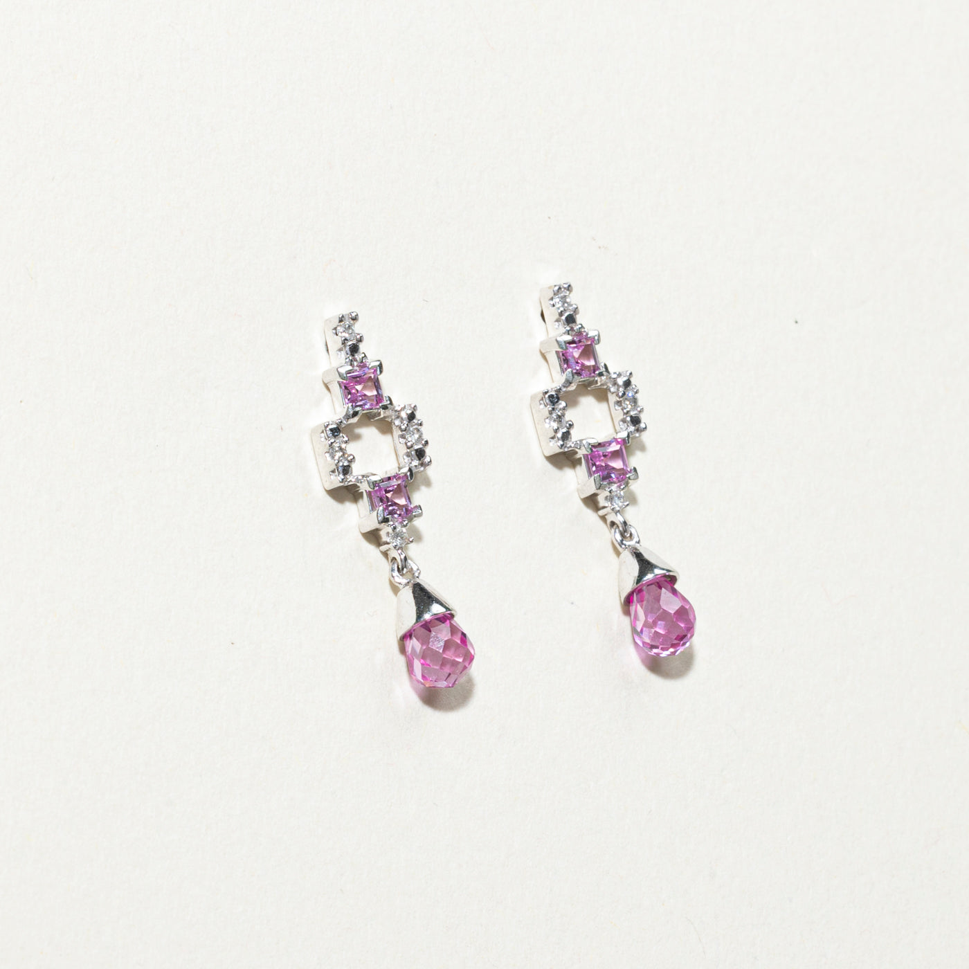 Synthetic Sapphire & Natural Diamond Geometric Drop Earrings | 1.50ctw, 0.04ctw