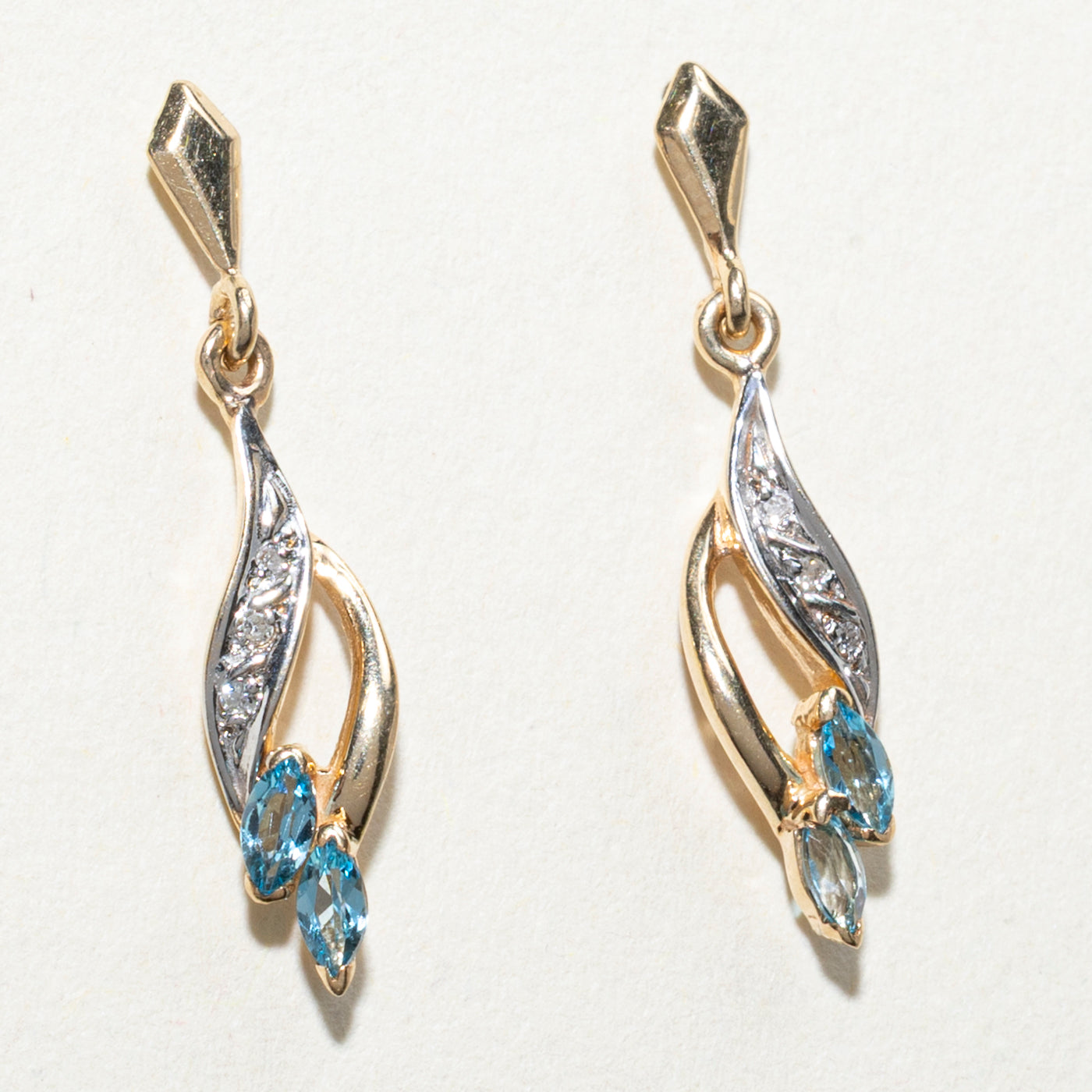 Boucles d'oreilles pendantes en topaze et diamants taille marquise | 0,26 ct, 0,02 ct