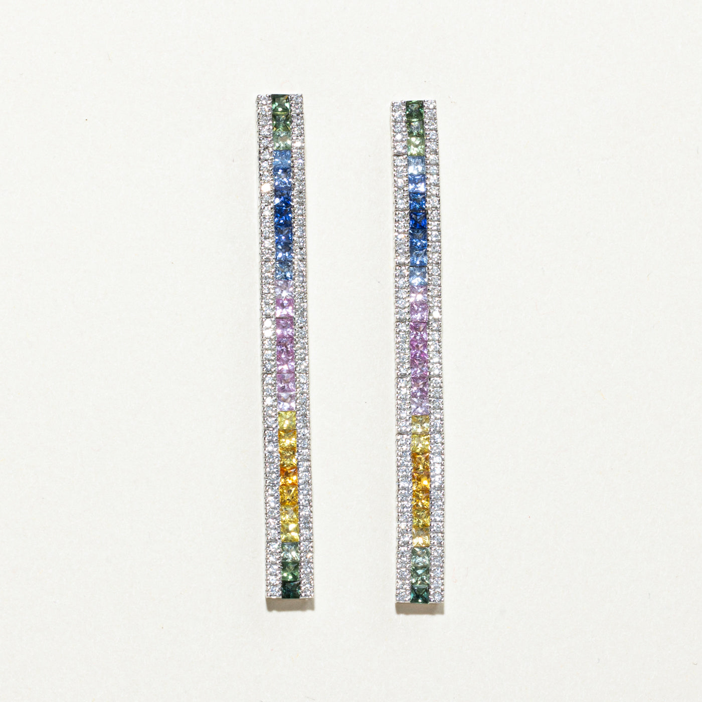 Sapphire & Diamond Column Drop Earrings | 2.40ctw, 0.90ctw
