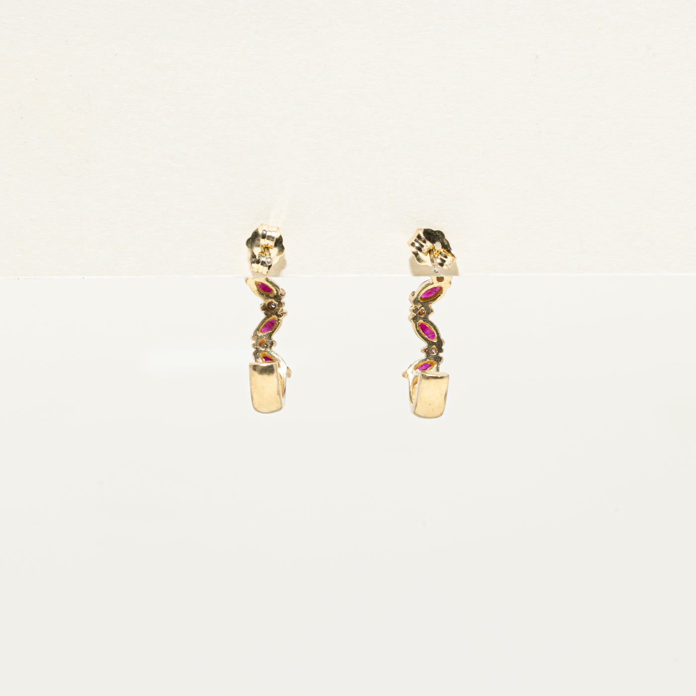 Marquise Cut Ruby & Diamond Half Hoop Earrings | 0.03ctw, 0.08ctw