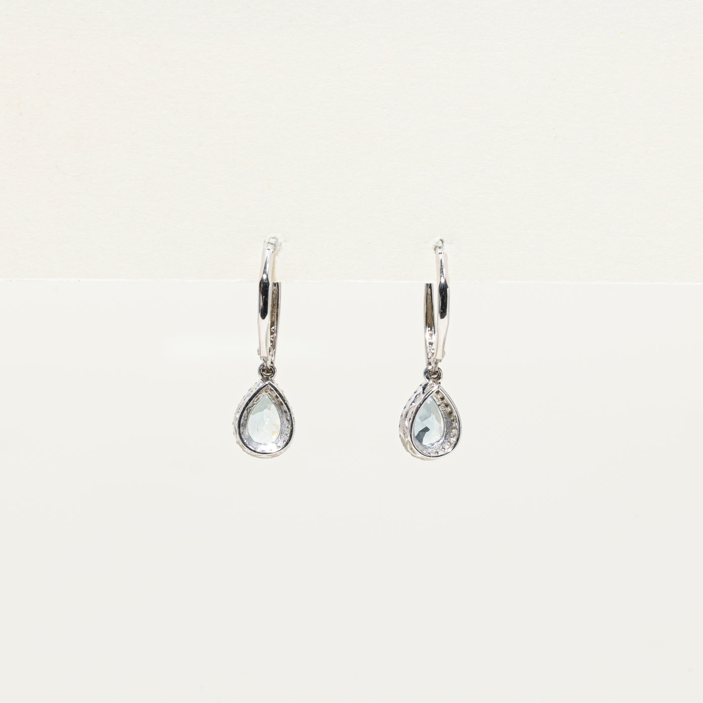 Boucles d'oreilles pendantes halo aigue-marine et diamants | 1,00 ct, 0,12 ct