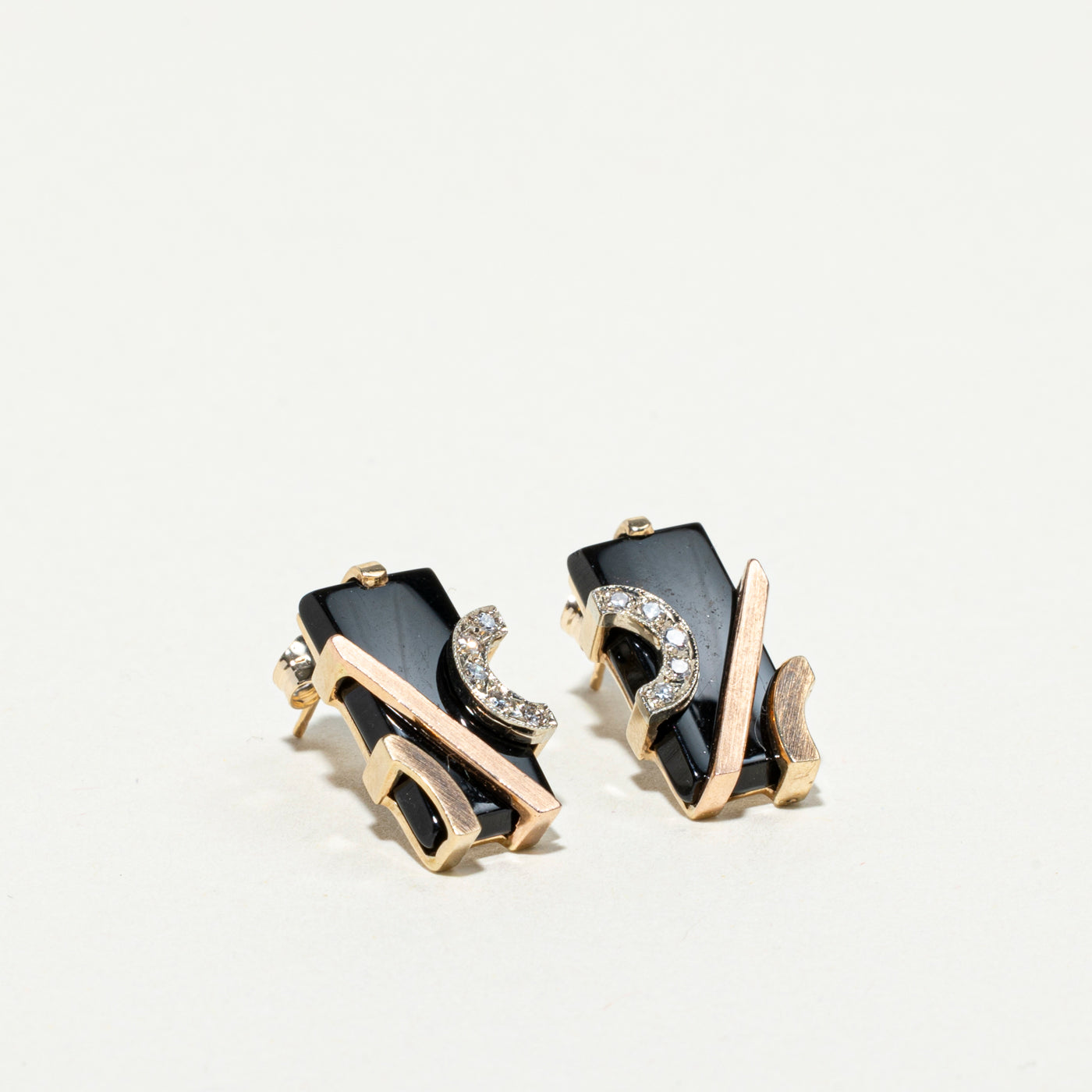 Boucles d'oreilles puces géométriques en onyx et diamants | 5,00 ct, 0,05 ct