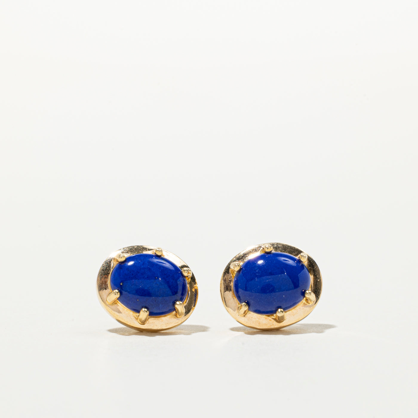Oval Cabochon Lapis Stud Earrings | 3.20ctw