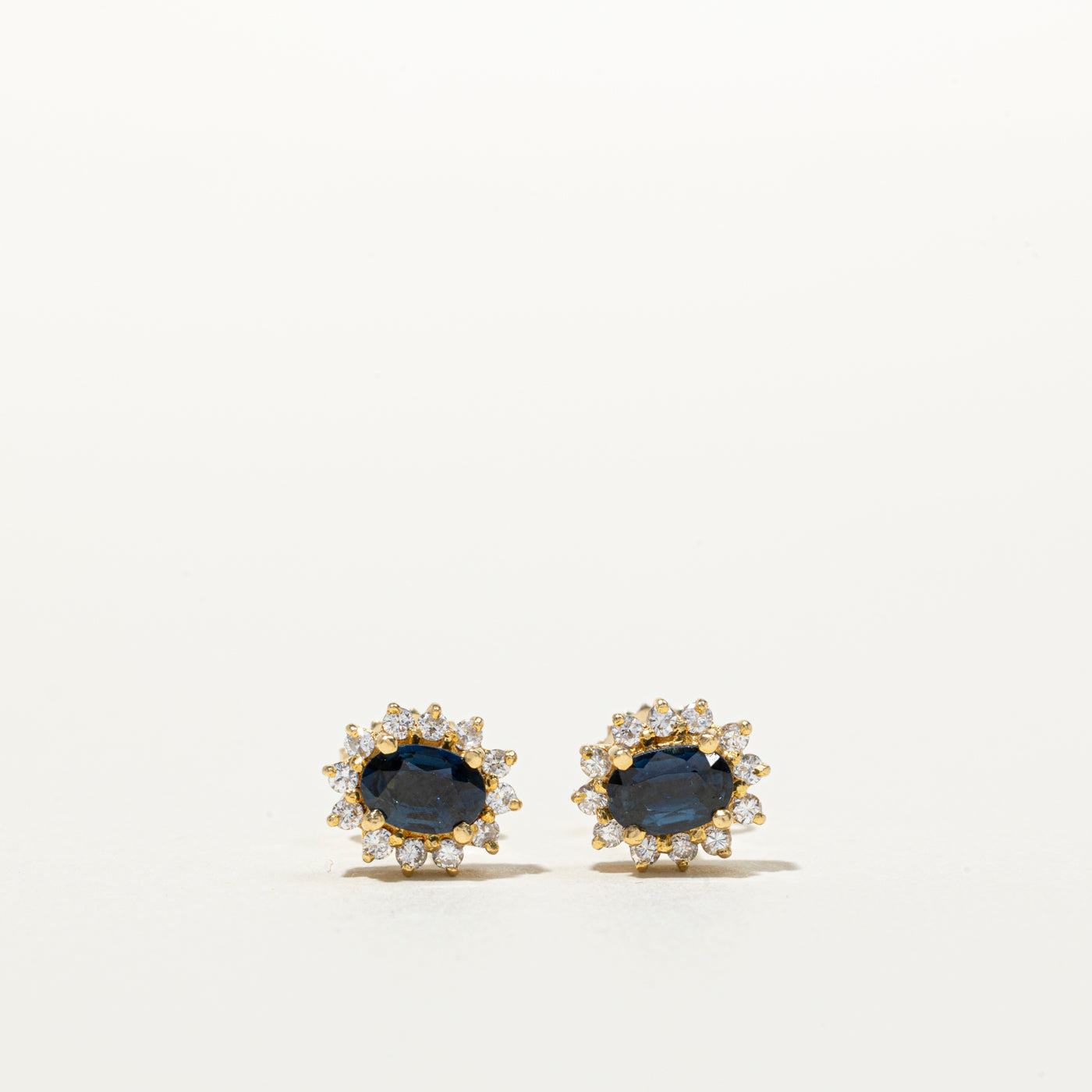 Sapphire & Diamond Petal Halo Stud Earrings | 0.80ctw, 0.20ctw