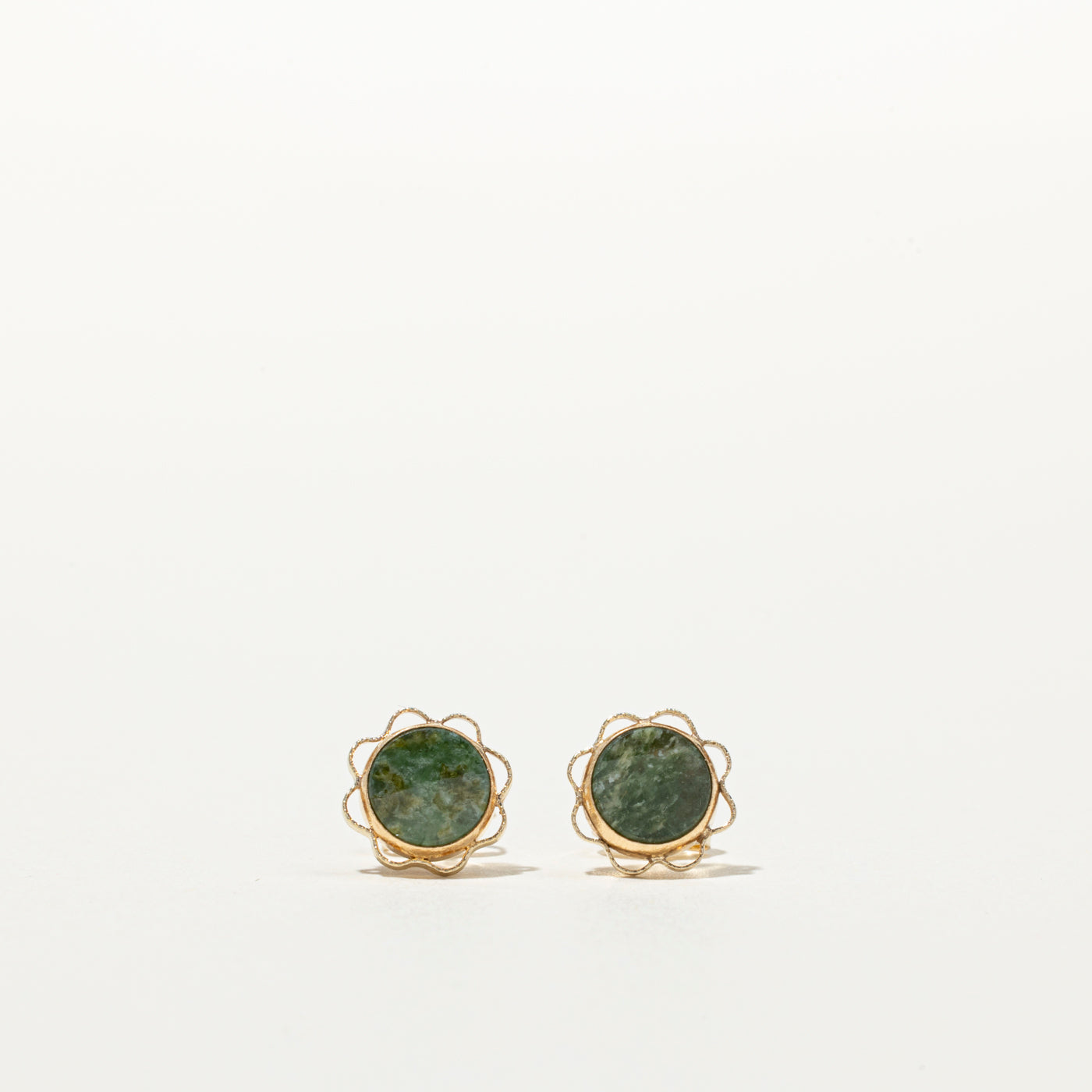 Cabochon Jadeite Scalloped Stud Earrings | 0.60ctw