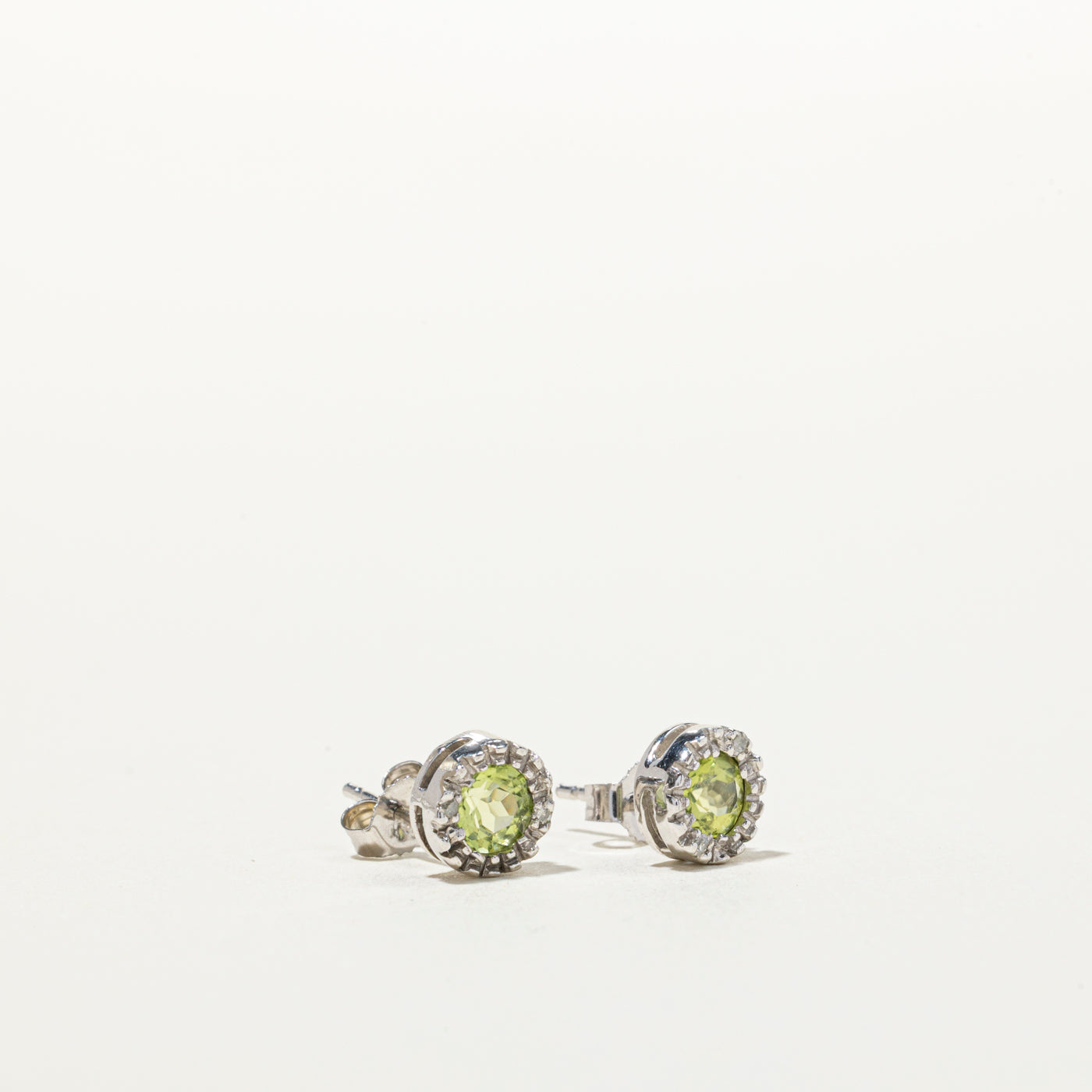 Peridot & Diamond Halo Stud Earrings | 0.40ctw, 0.02ctw