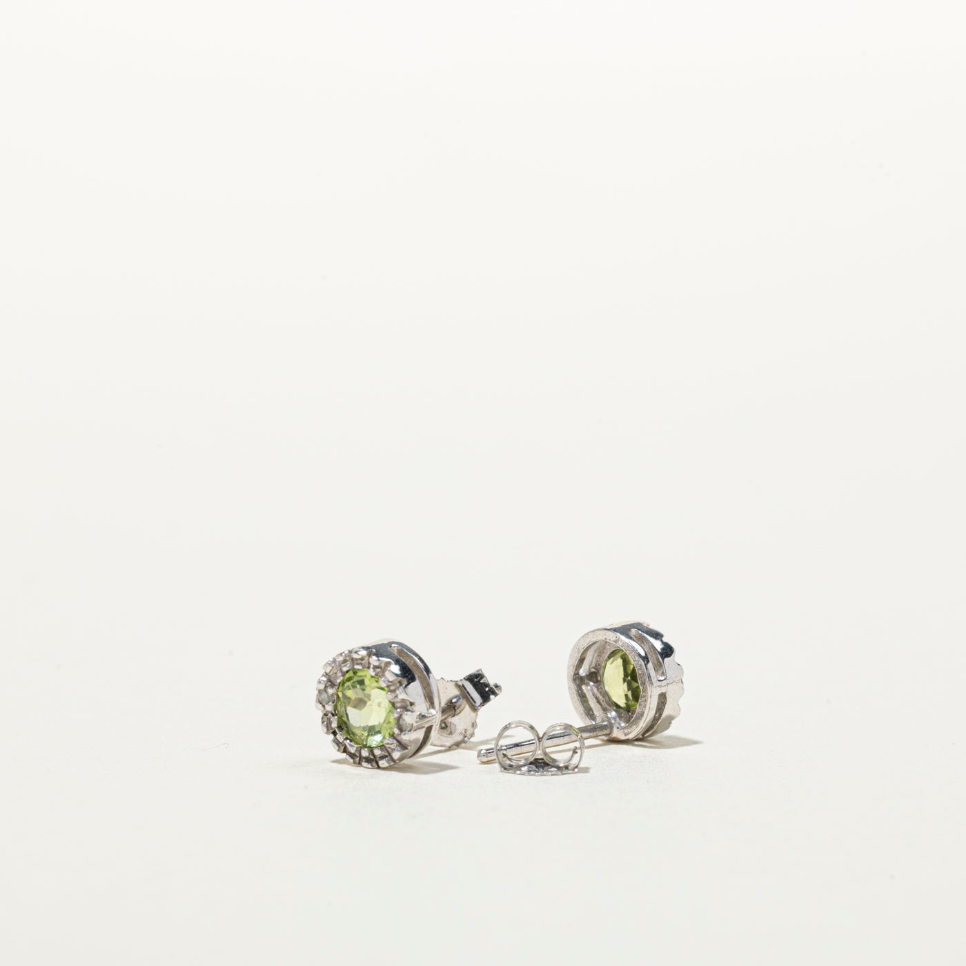 Peridot & Diamond Halo Stud Earrings | 0.40ctw, 0.02ctw