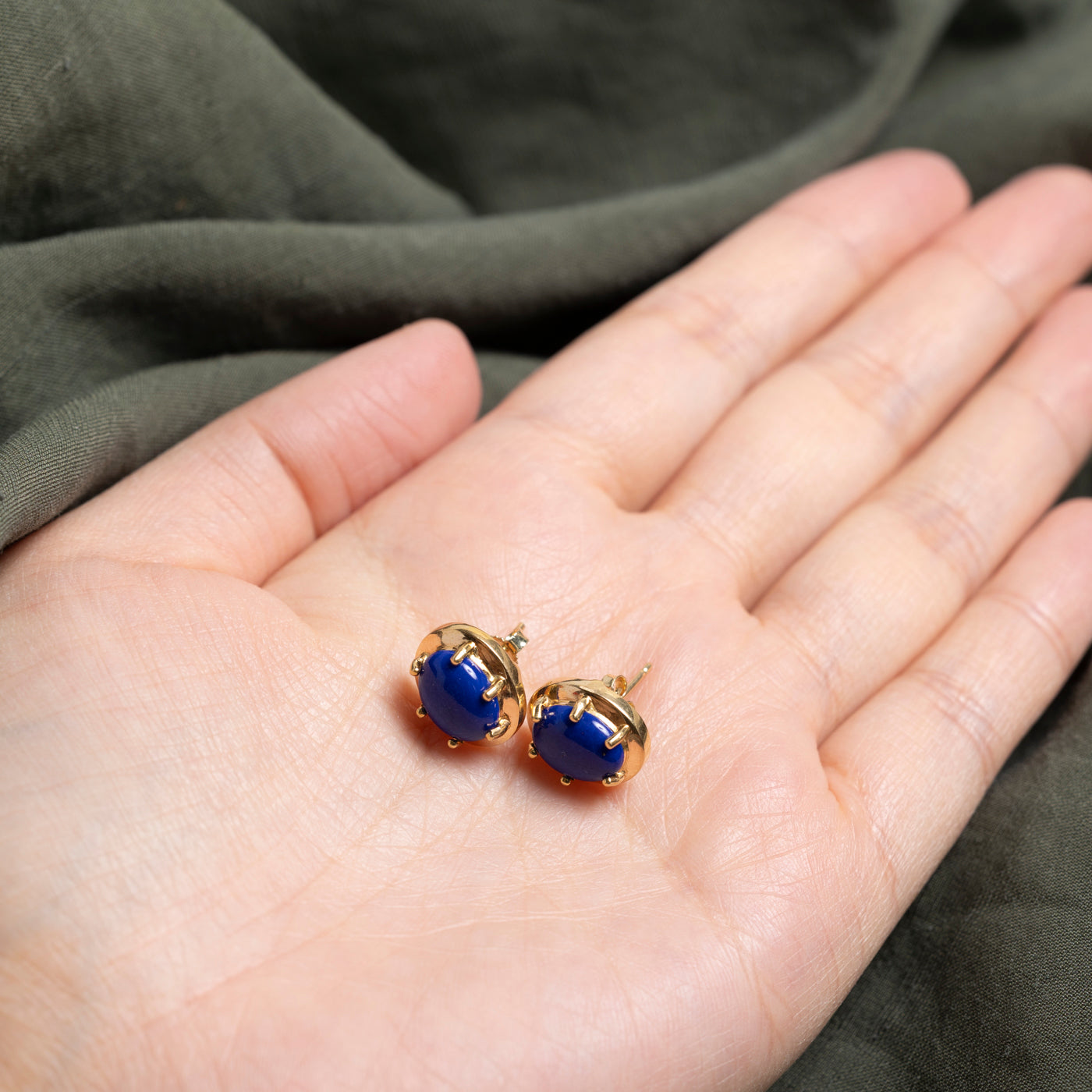 Oval Cabochon Lapis Stud Earrings | 3.20ctw