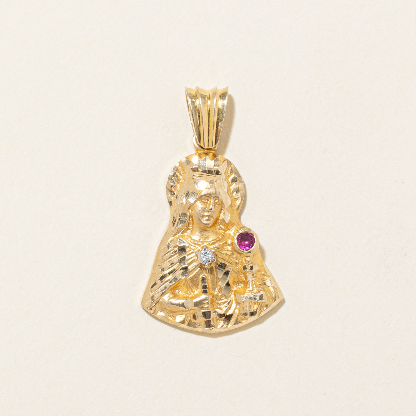 14k Synthetic Ruby & Diamond Saint Barbara Pendant | 0.08ct, 0.02ct