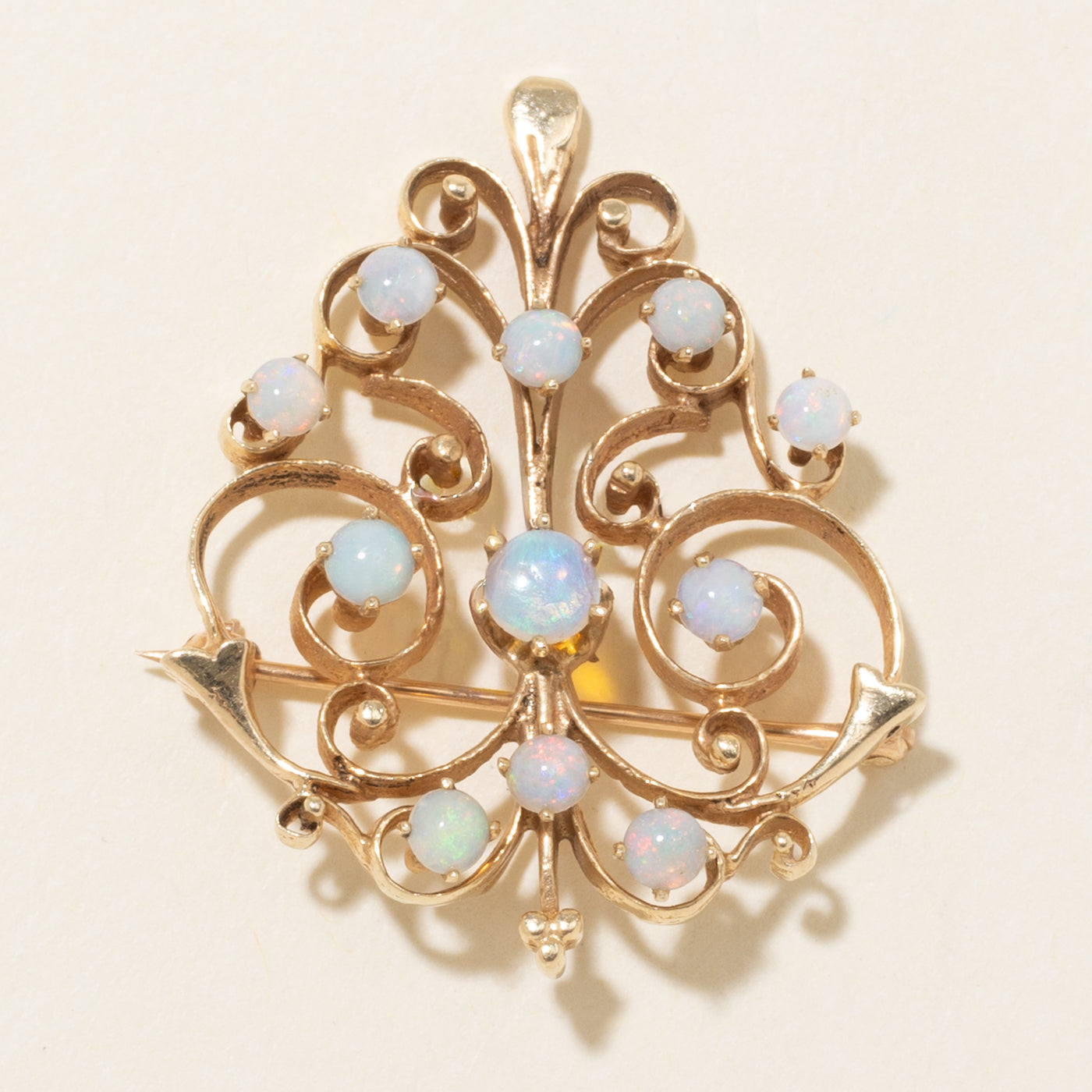 14k Opal Scrollwork Brooch | 1.15ct