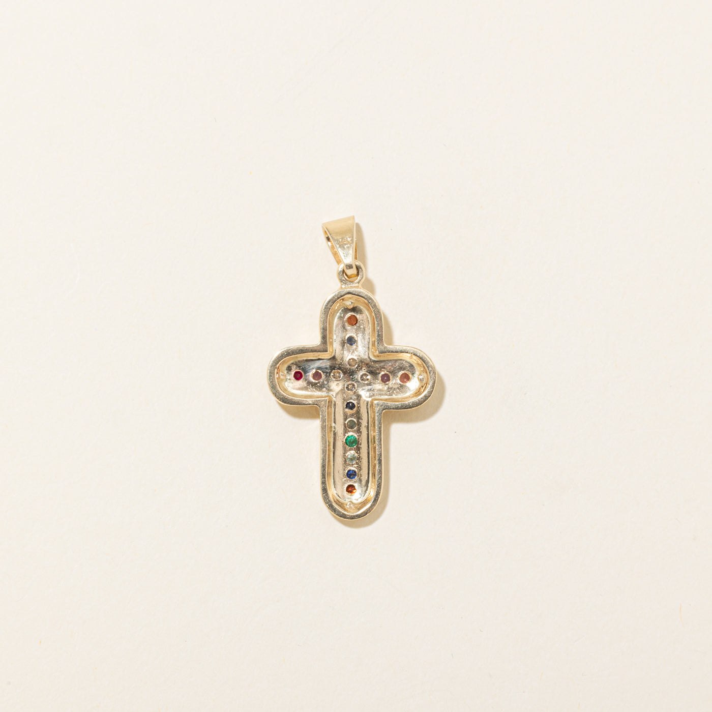 14k Multi Gemstone Grooved Cross Pendant | 0.36ctw, 0.16ctw