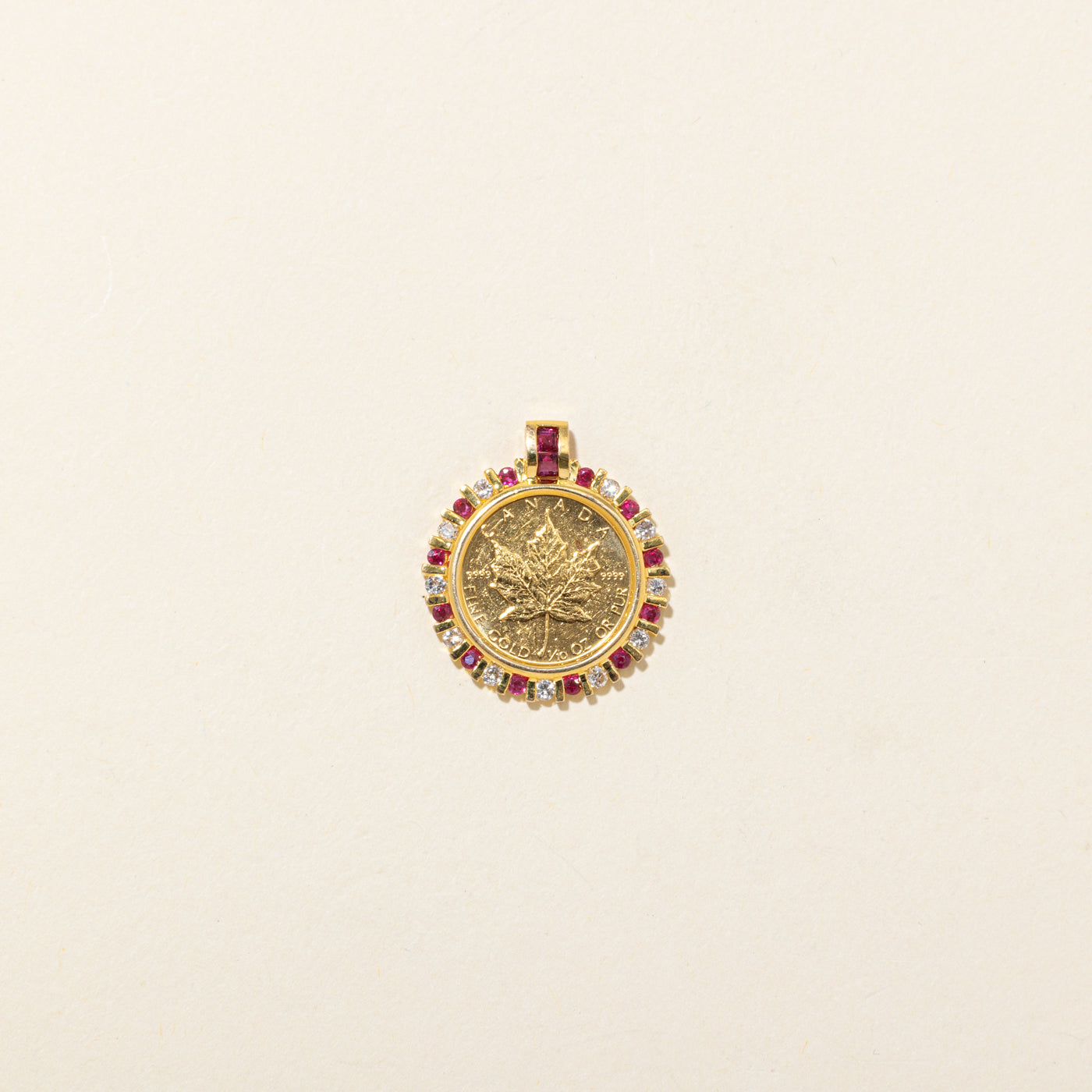 Canadian Coin with Diamond & Ruby Halo Pendant | 0.28ctw, 0.35ctw