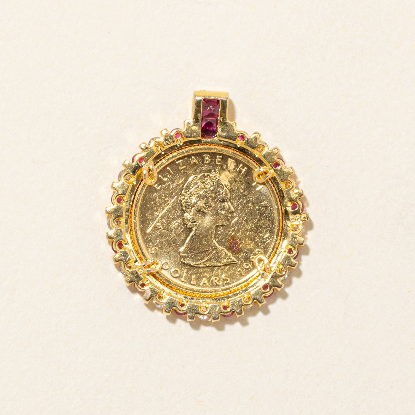 Canadian Coin with Diamond & Ruby Halo Pendant | 0.28ctw, 0.35ctw