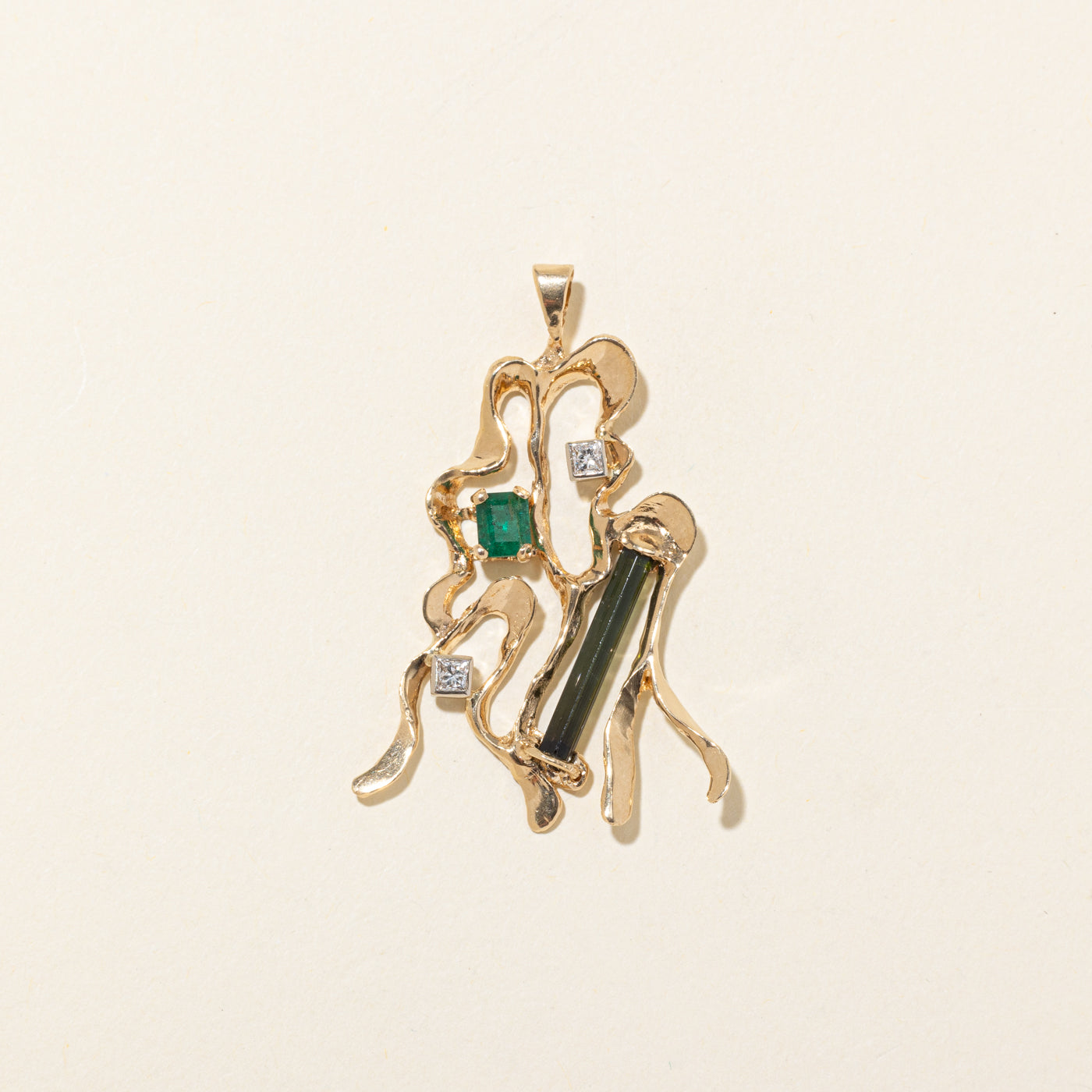 14k Multi Gemstone Abstract Brooch | 1.8ctw, 0.27ctw