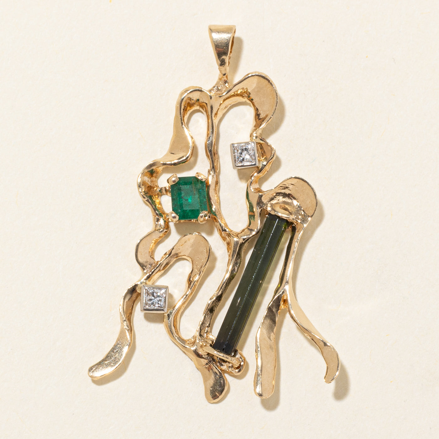 14k Multi Gemstone Abstract Brooch | 1.8ctw, 0.27ctw