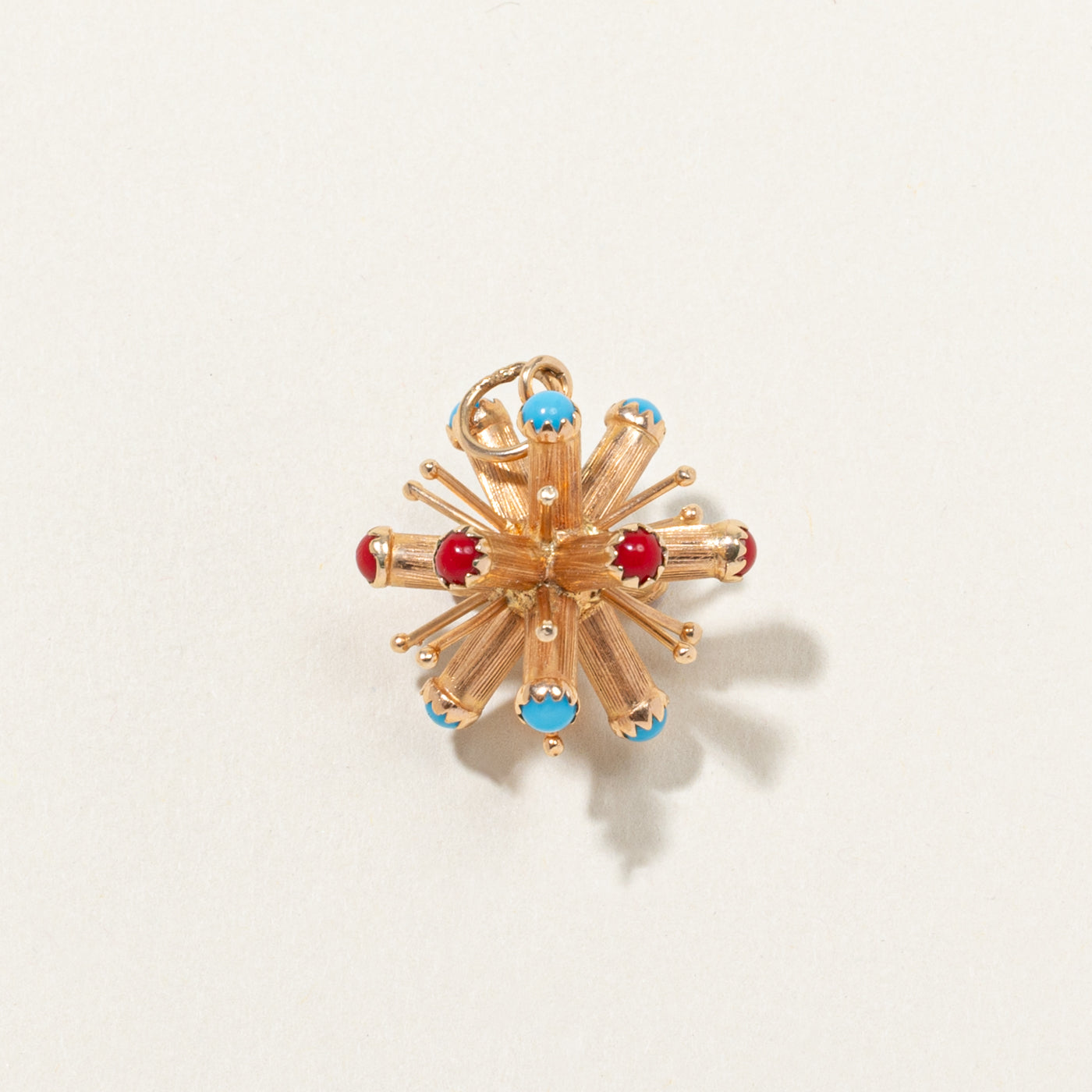 18k Turquoise & Coral Sputnik Pendant | 0.90ctw
