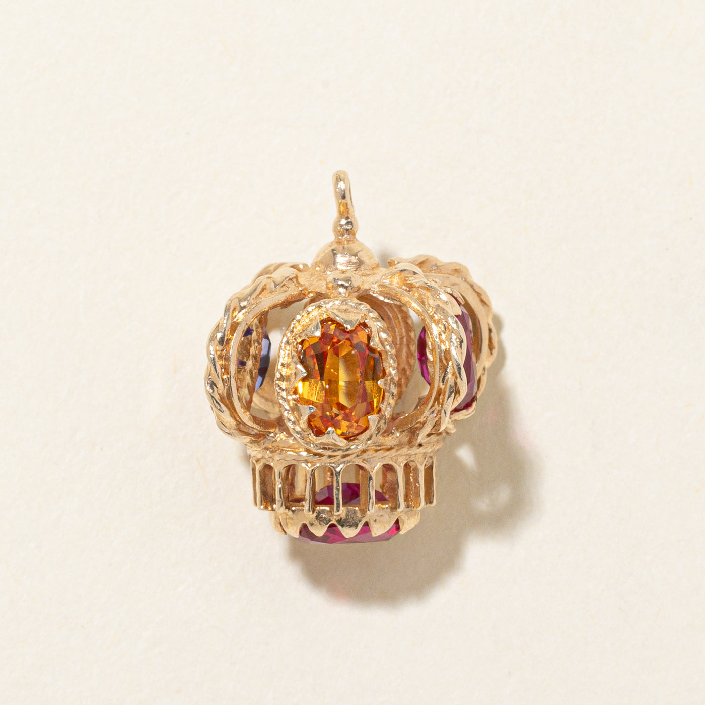10k Synthetic Ruby & Synthetic Sapphire Crown Pendant