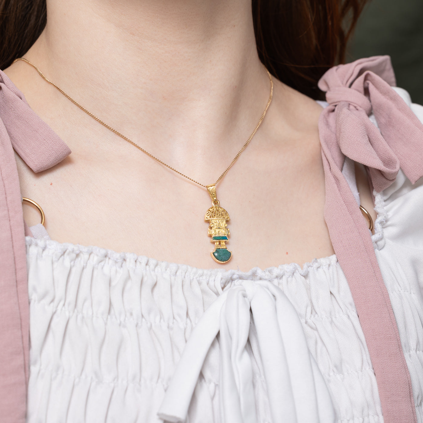 18k Chrysocolla Peruvian Tumi Pendant | 1.20ctw