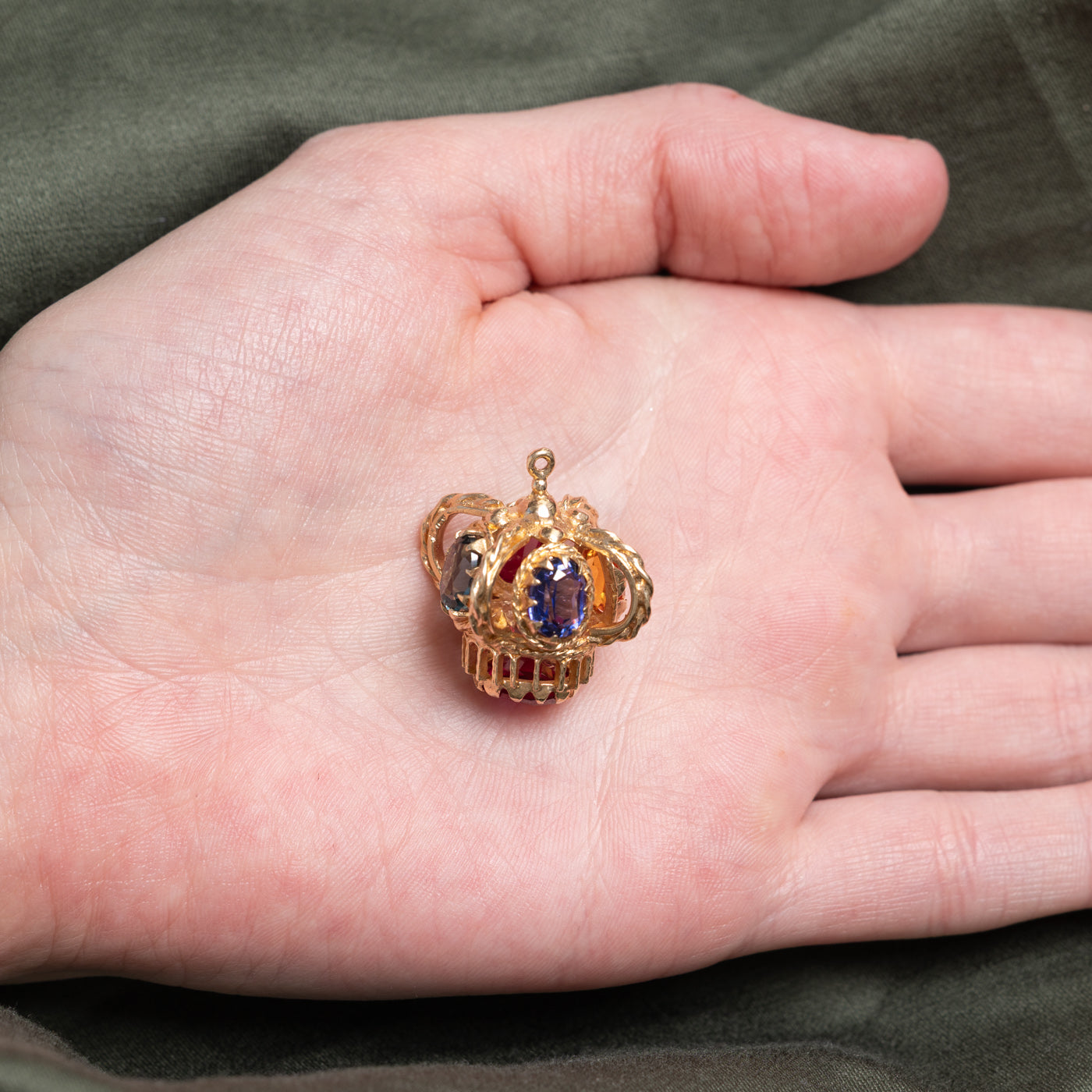 10k Synthetic Ruby & Synthetic Sapphire Crown Pendant