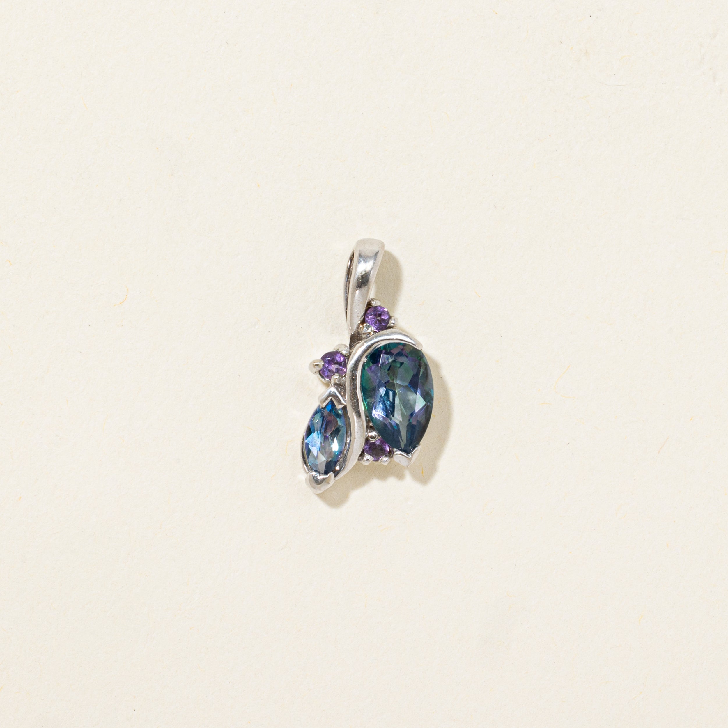 Pear Cut Mystic Topaz & Amethyst Pendant | 1.15ctw, 0.05ctw