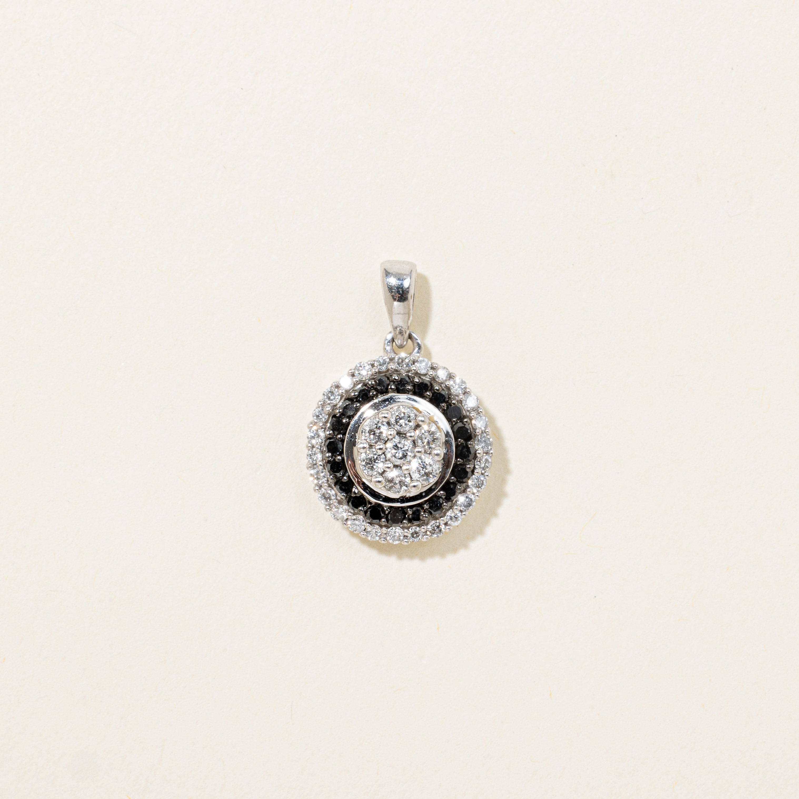 White Gold Black Diamond Halo Cluster Pendant | 0.13ct