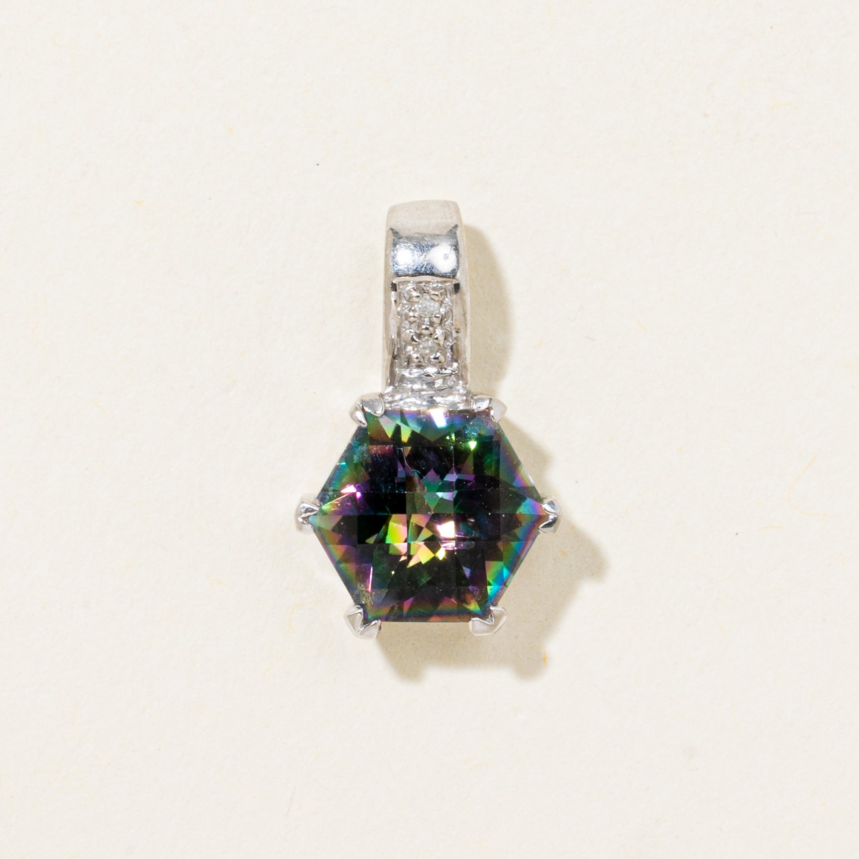 Hexagonal Mystic Topaz & Diamond Pendant | 2.30ct, 0.002ctw