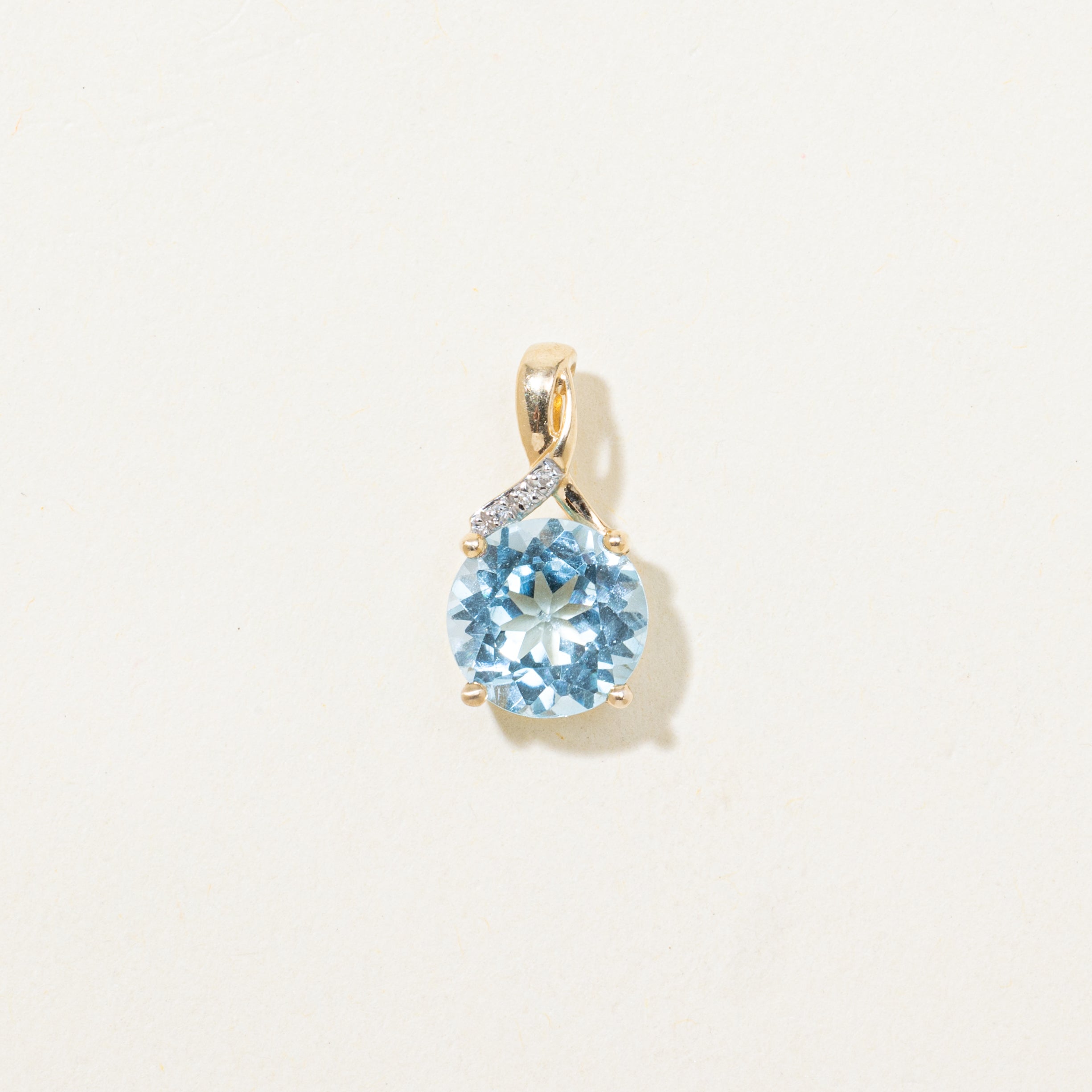 Round Blue Topaz & Diamond Pendant | 2.08ct, 0.006ctw