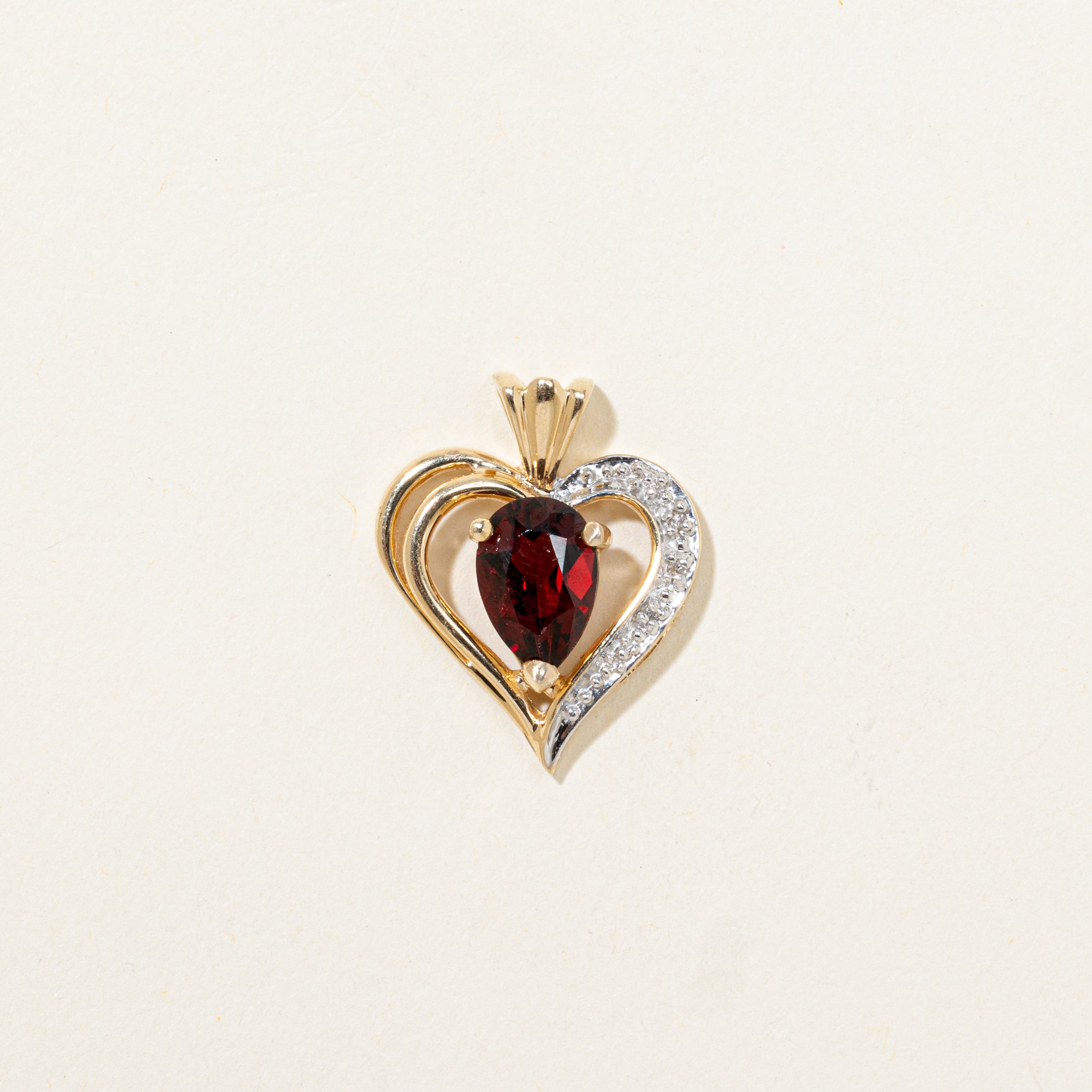 Pear Cut Garnet & Diamond Open Heart Pendant | 1.50ct, 0.006ctw