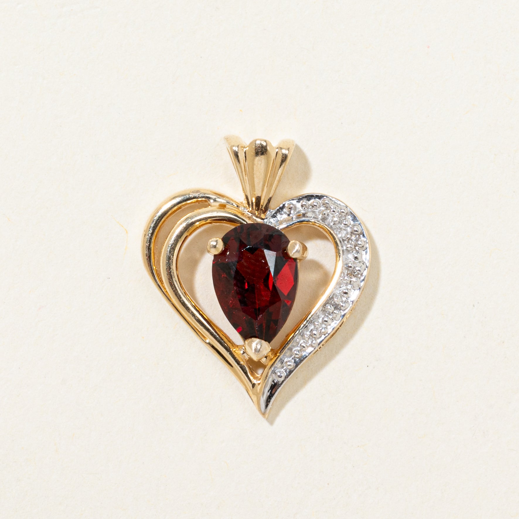Pear Cut Garnet & Diamond Open Heart Pendant | 1.50ct, 0.006ctw