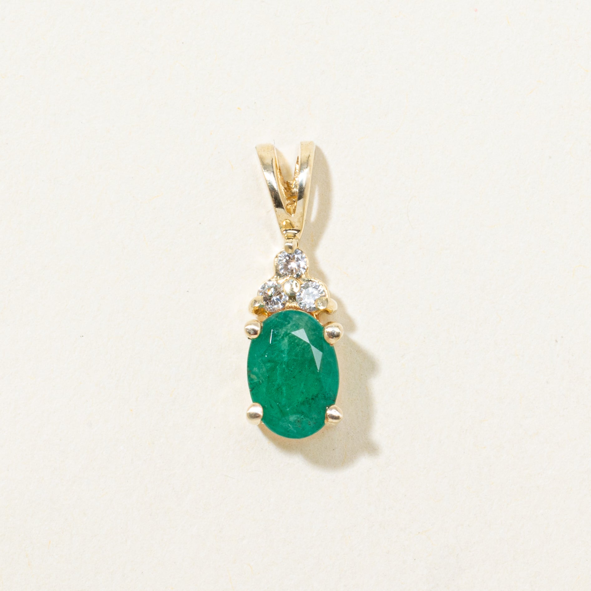 Oval Cut Emerald & Diamond Pendant | 0.52ct, 0.05ctw
