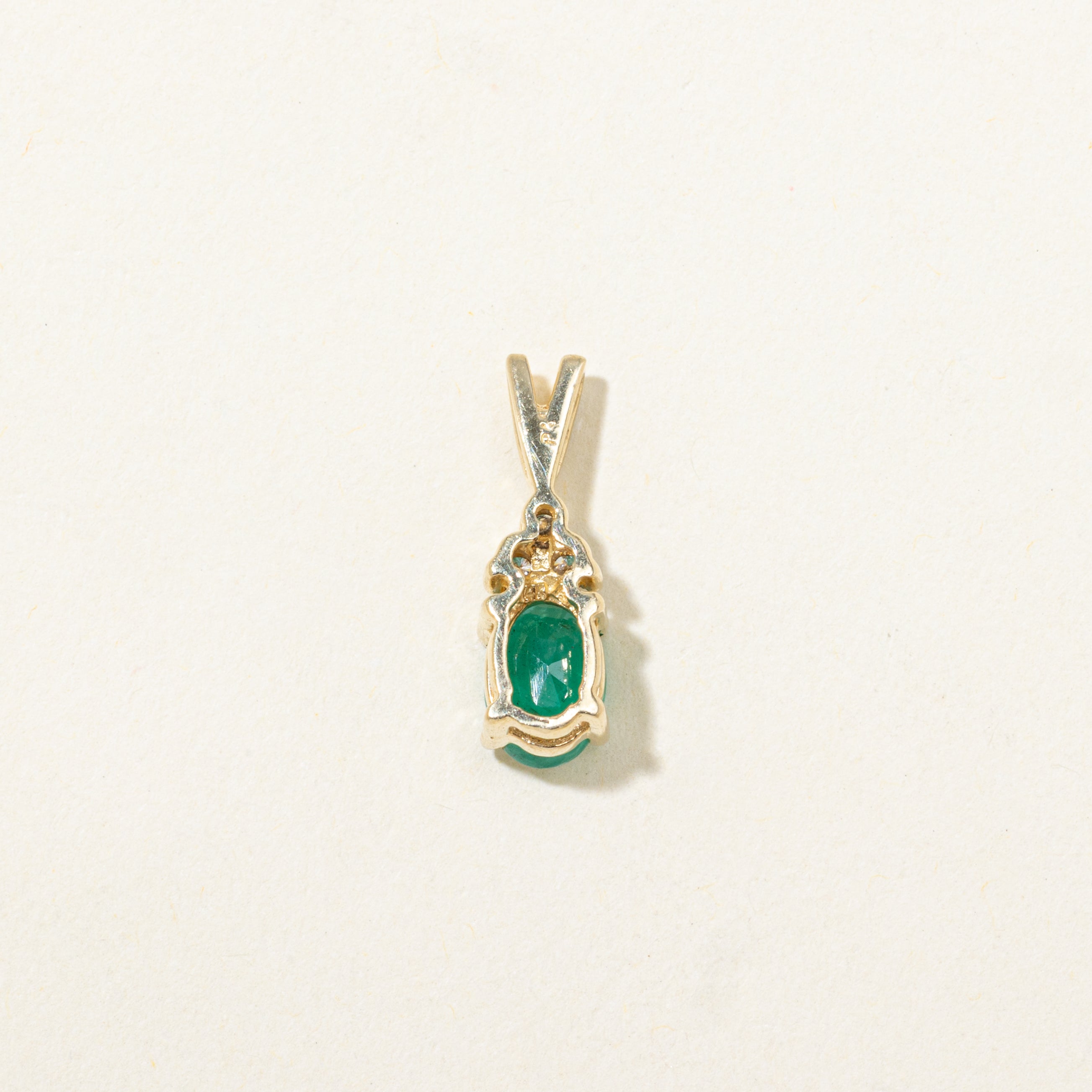 Oval Cut Emerald & Diamond Pendant | 0.52ct, 0.05ctw
