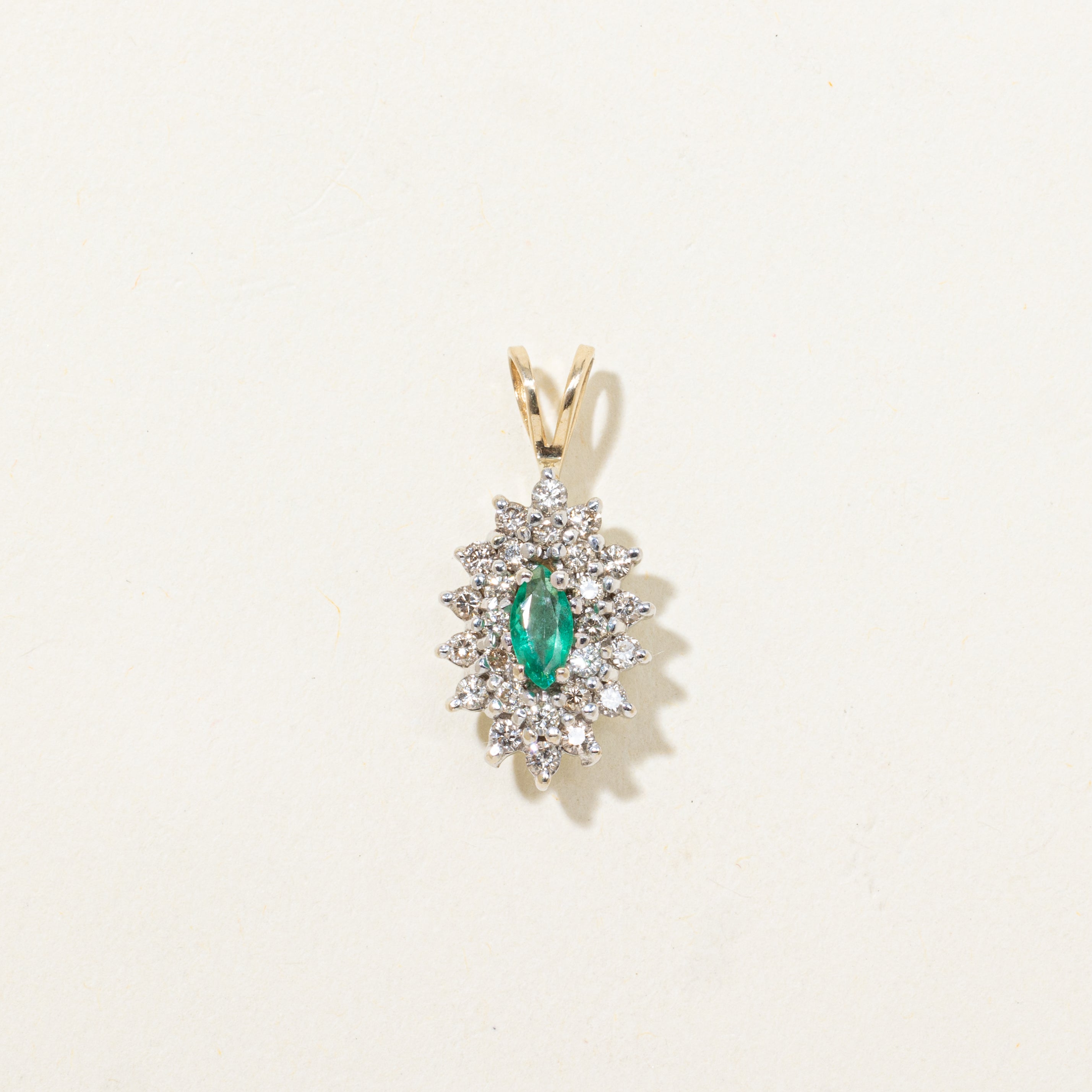 Marquise Cut Emerald & Diamond Petal Halo Pendant | 0.18ct, 0.34ctw