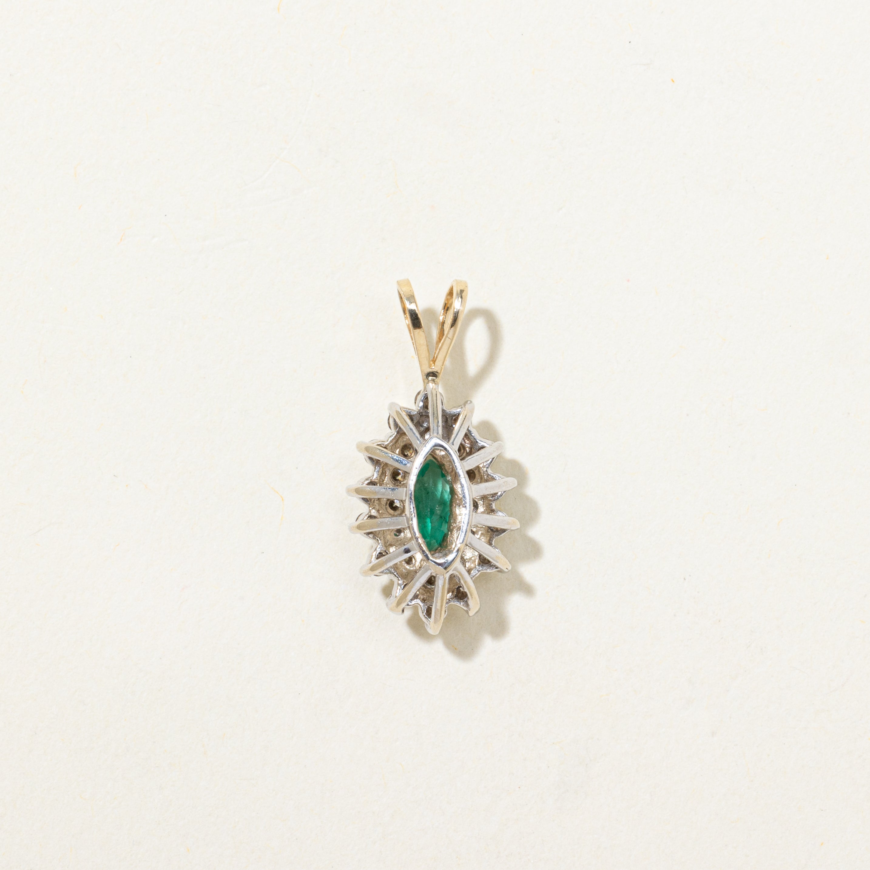 Marquise Cut Emerald & Diamond Petal Halo Pendant | 0.18ct, 0.34ctw