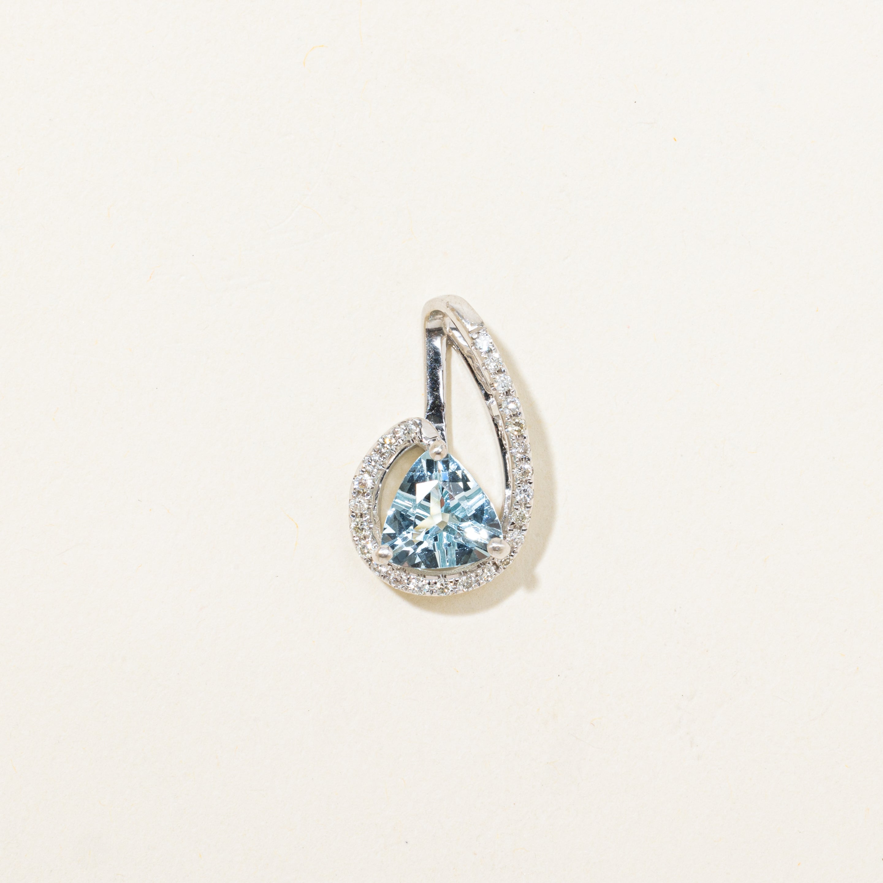 Trillion Cut Aquamarine & Diamond Drop Pendant | 1.12ct, 0.12ctw