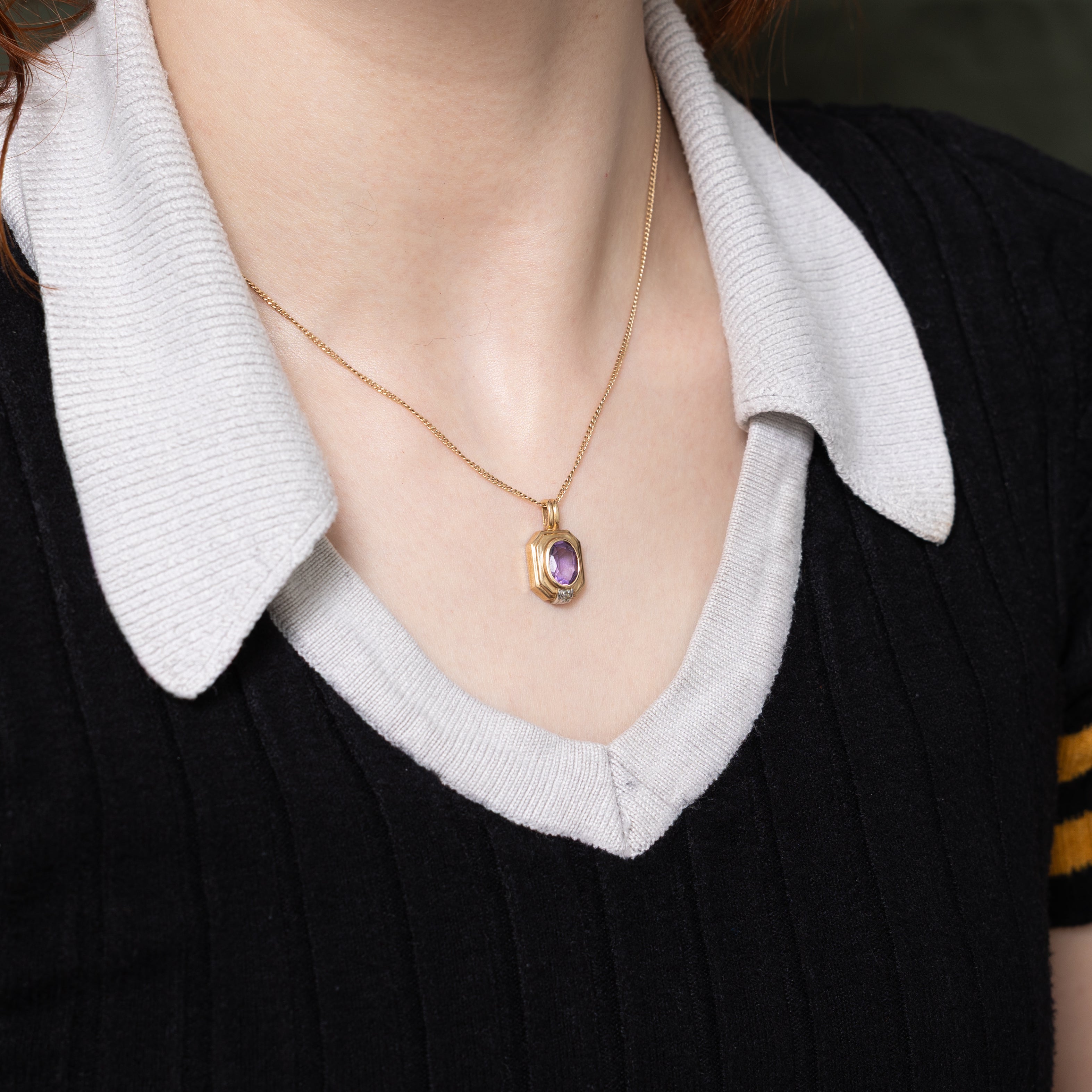 Bezel Set Amethyst & Diamond Pendant | 1.23ct, 0.02ct