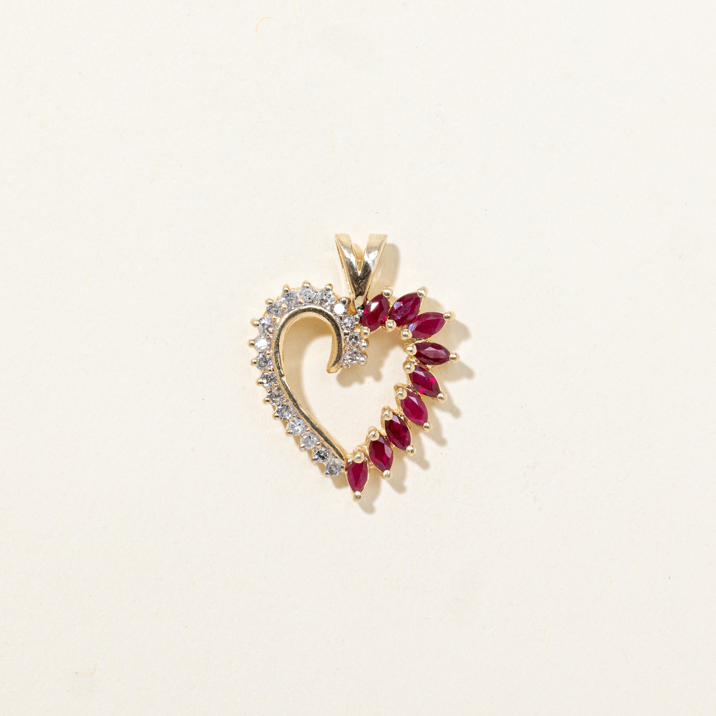 Ruby & Diamond Open Heart Pendant | 0.42ctw, 0.18ctw