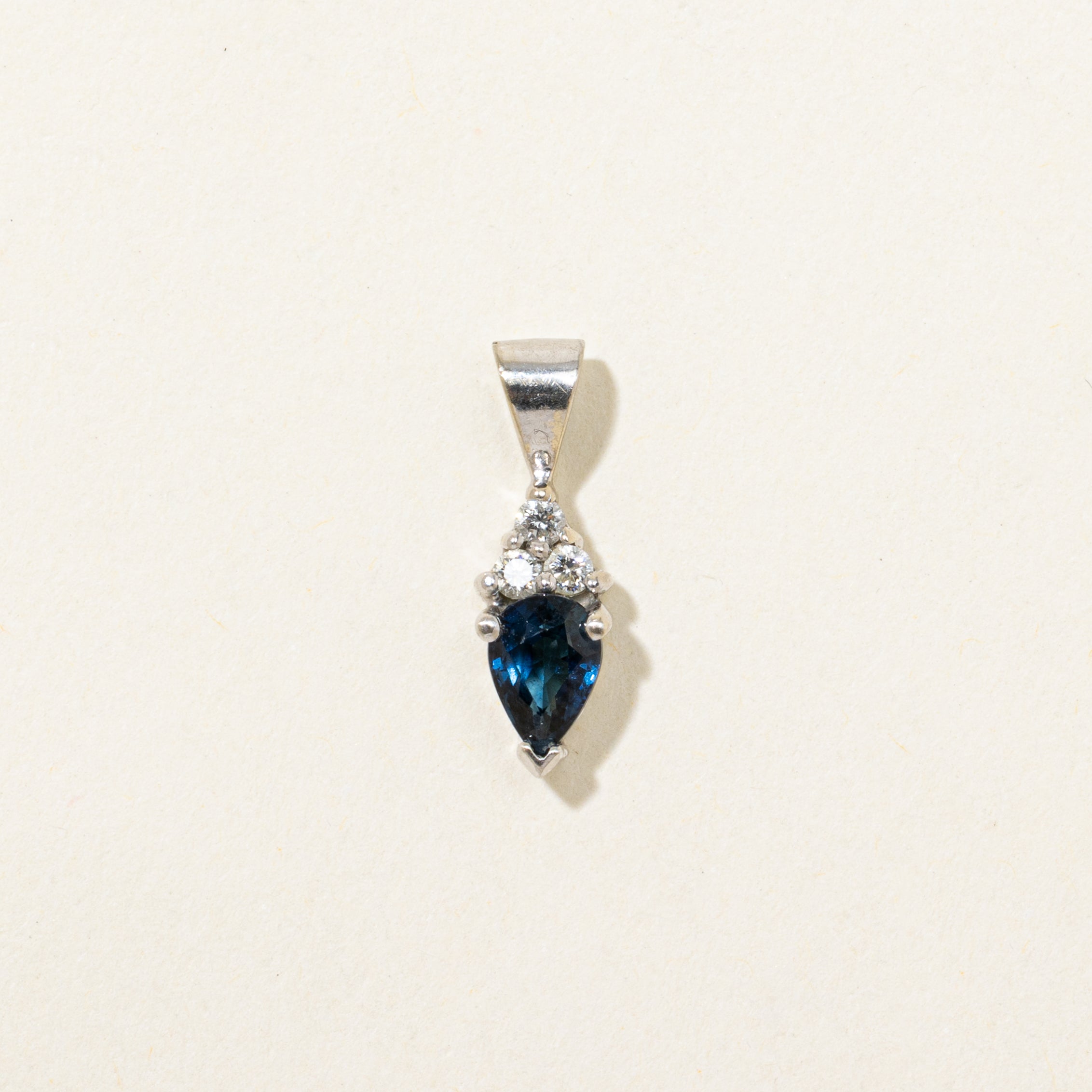 Pear Cut Sapphire & Diamond Pendant | 0.49ct, 0.06ctw
