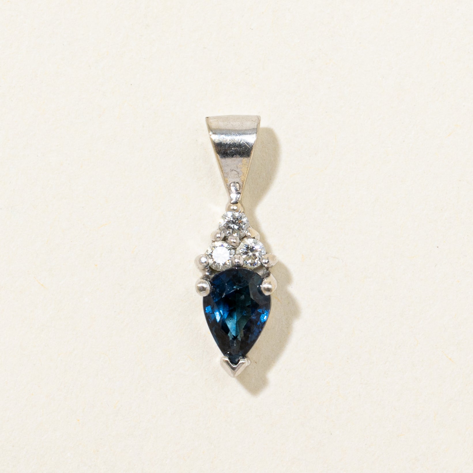 Pear Cut Sapphire & Diamond Pendant | 0.49ct, 0.06ctw