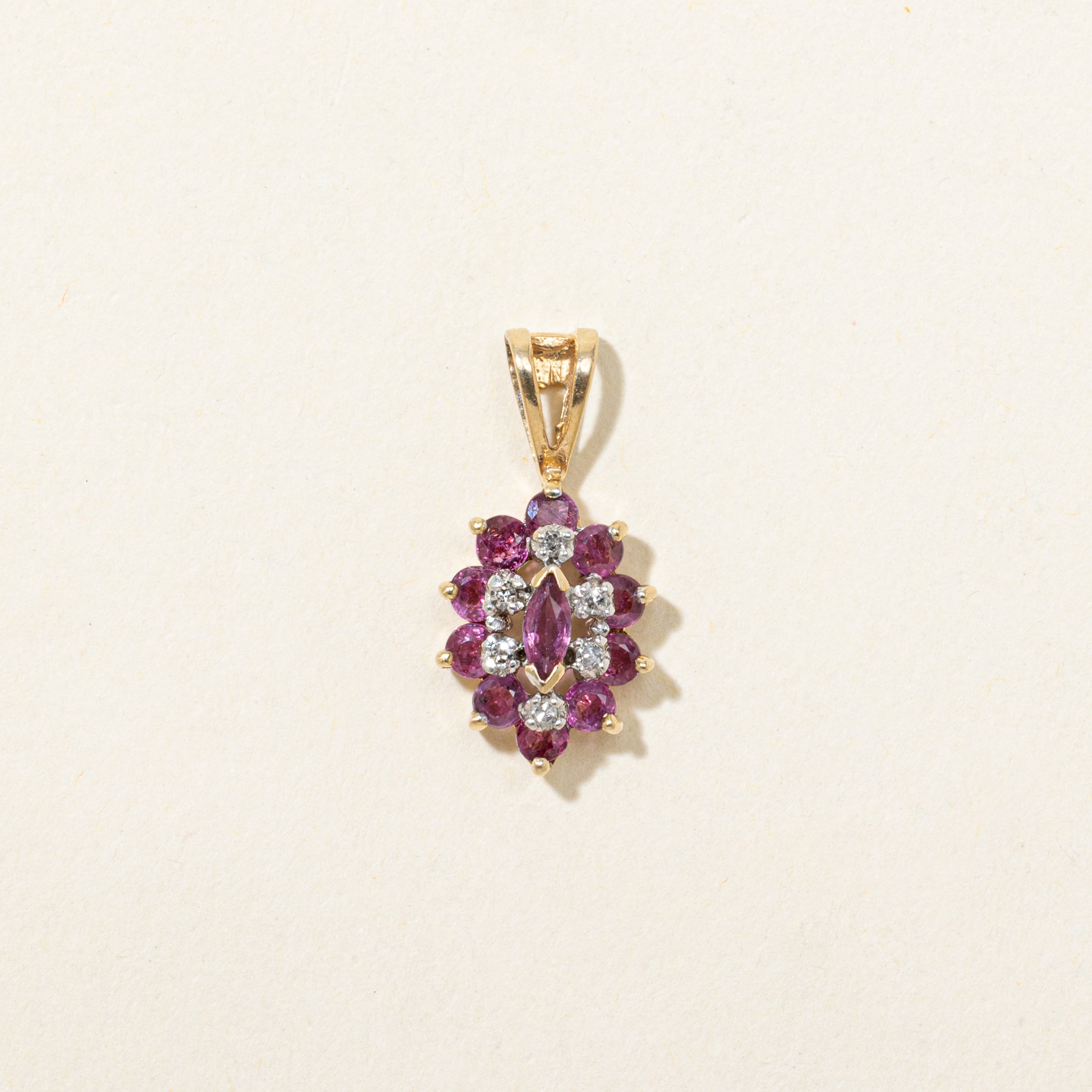 Ruby & Diamond Marquise Cluster Pendant | 0.38ctw, 0.03ctw