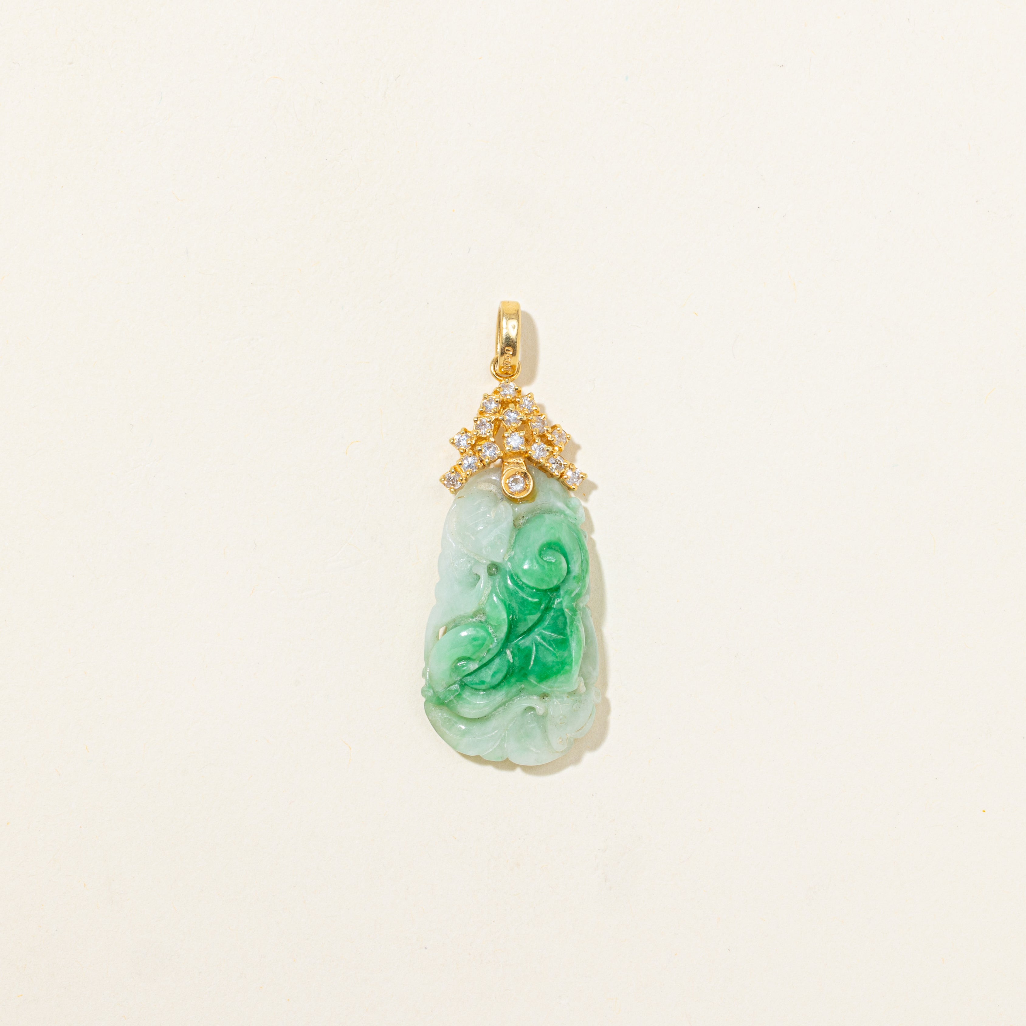 18k Carved Jadeite & Diamond Pendant | 28.00ct, 0.24ctw