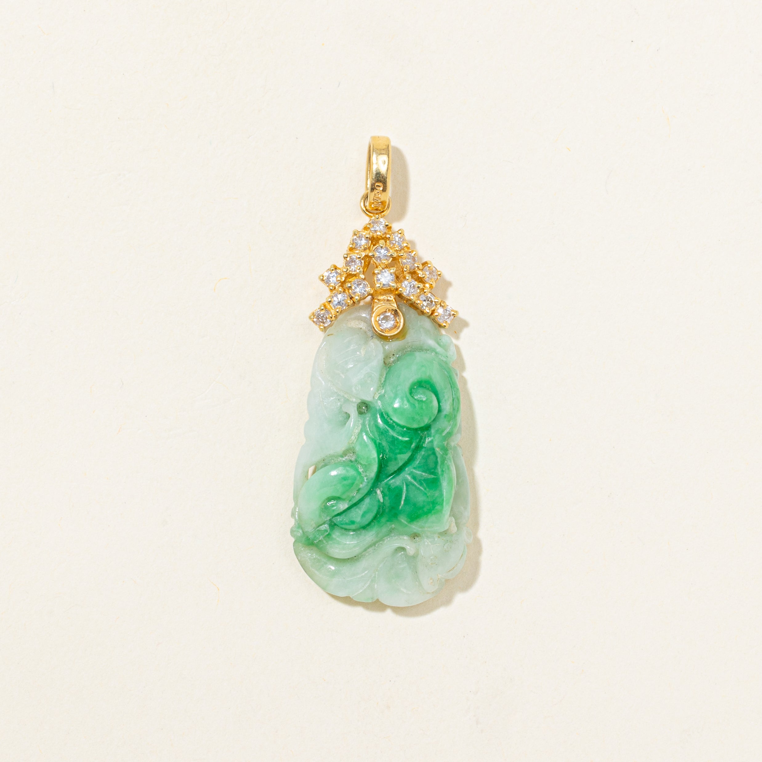 18k Carved Jadeite & Diamond Pendant | 28.00ct, 0.24ctw