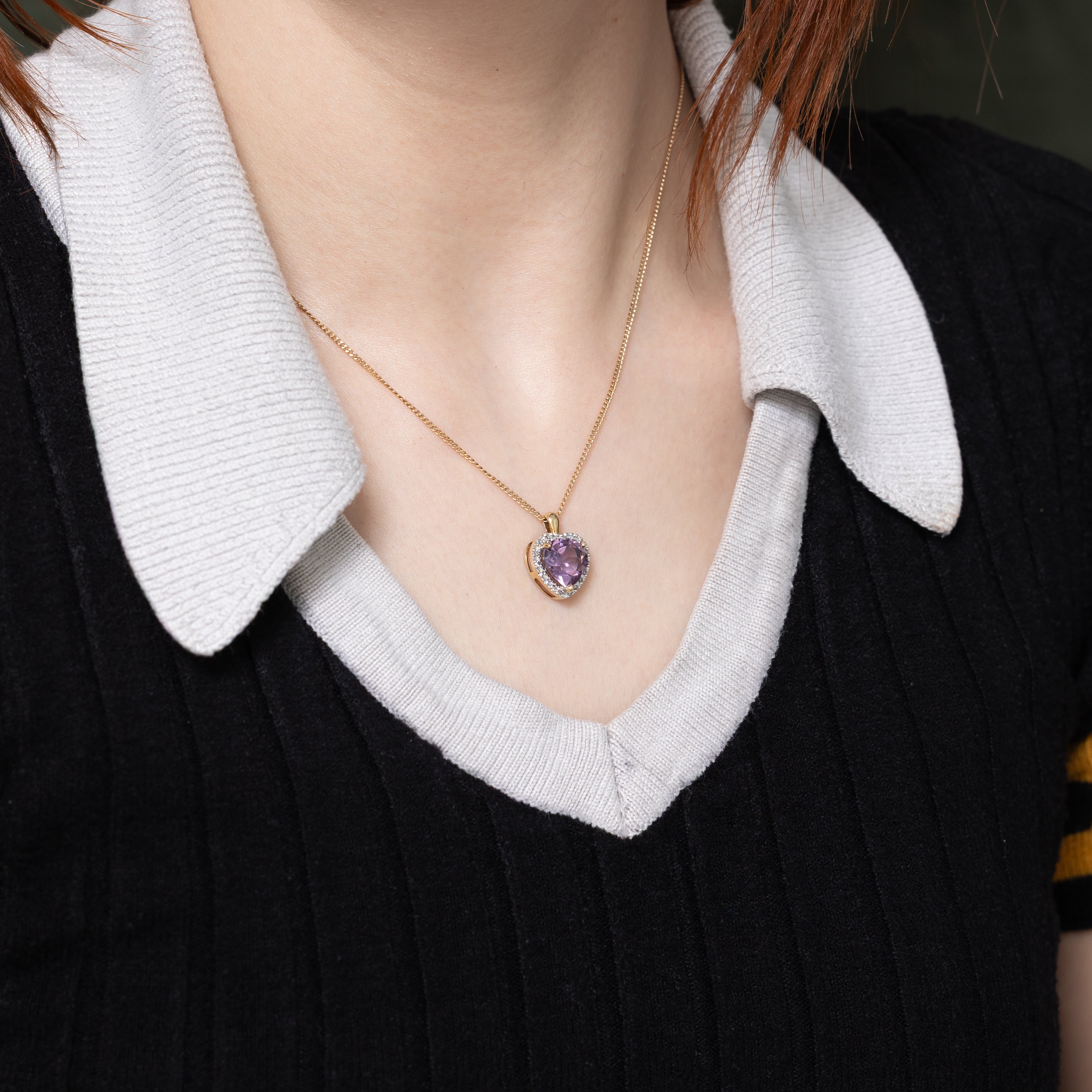 Heart Cut Amethyst & Diamond Halo Pendant | 2.40ct, 0.09ctw